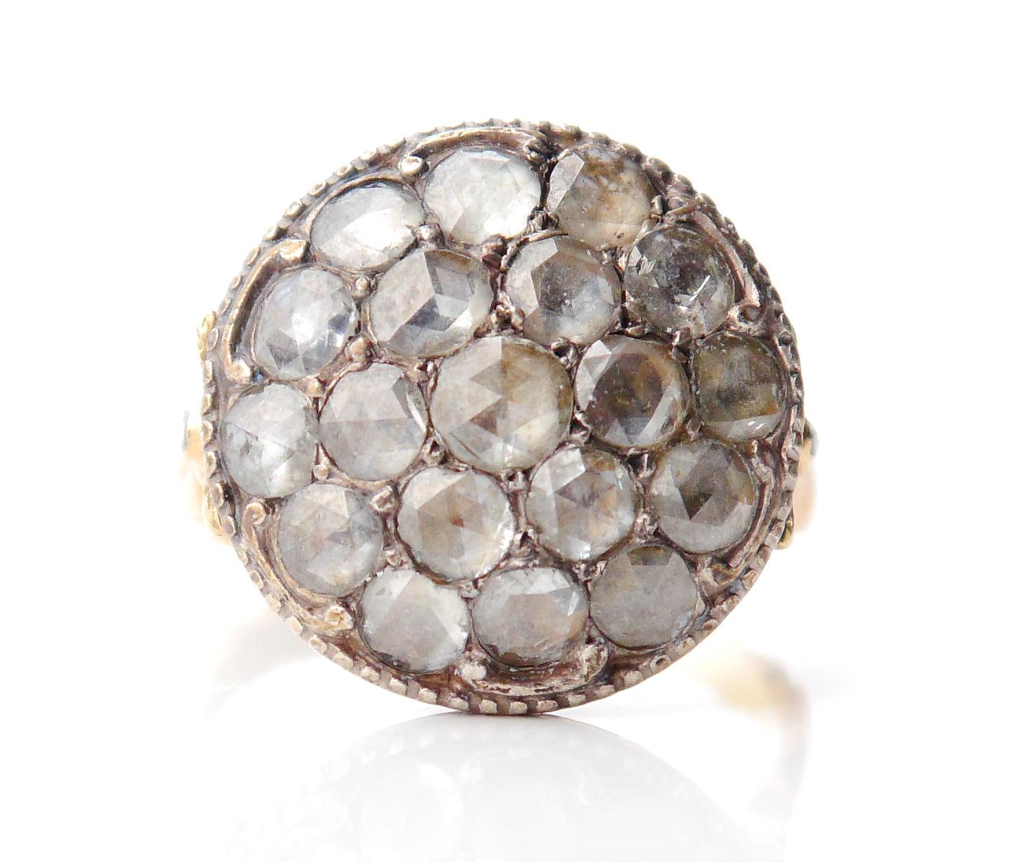 Antique Ring 5ctw Diamonds solid 18K Yellow Gold Silver Ø 8.25 US/8.8gr For Sale 2