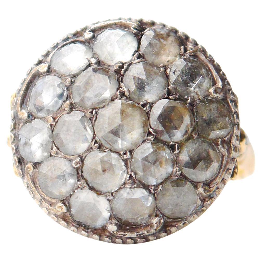 Antiker Ring 5ctw Diamanten massiv 18K Gelbgold Silber Ø 8.25 US/8.8gr im Angebot