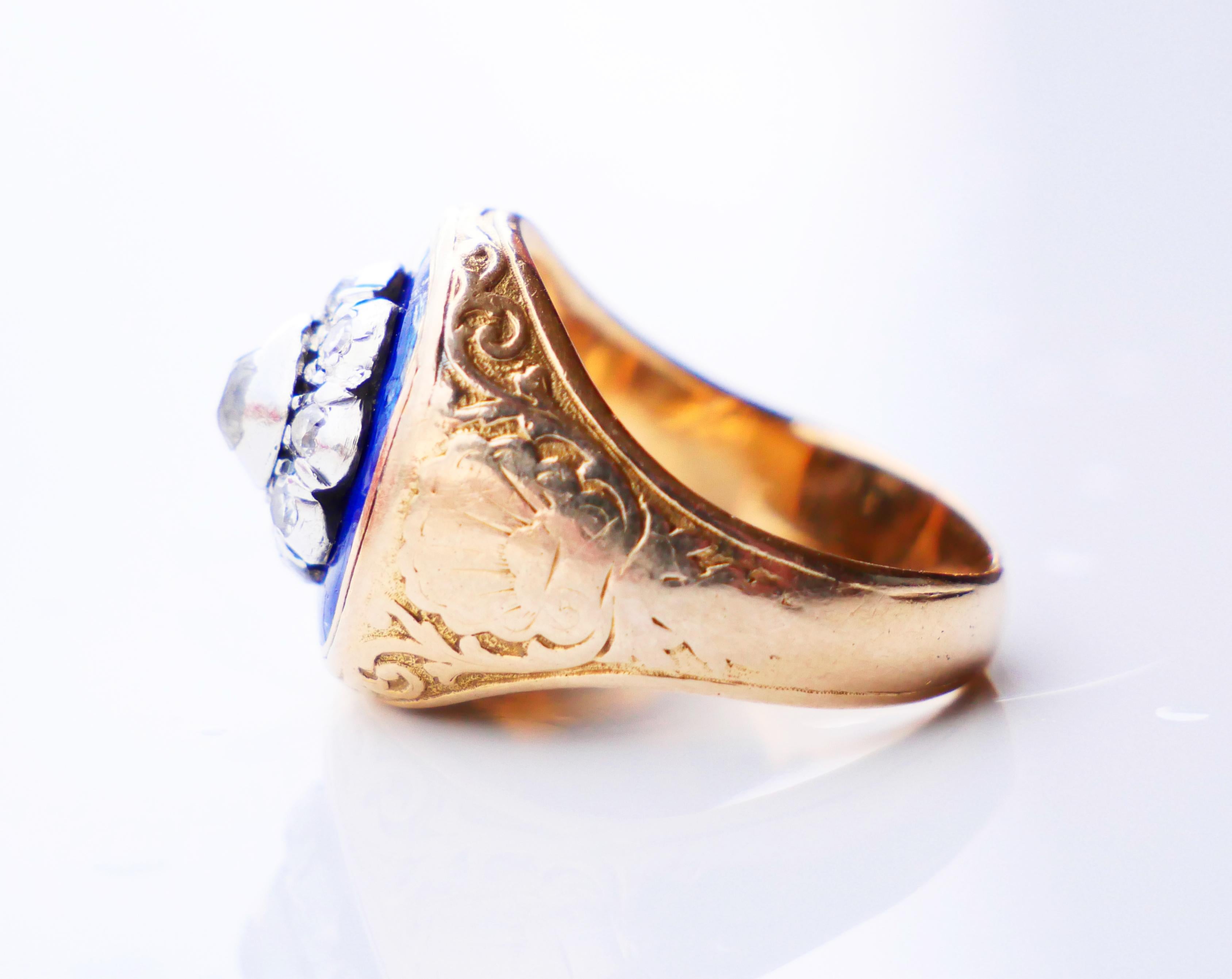 Antique Ring Bague au Firmament Diamonds Enamel 18K Gold Ø6.75 US / 11.5 gr For Sale 6