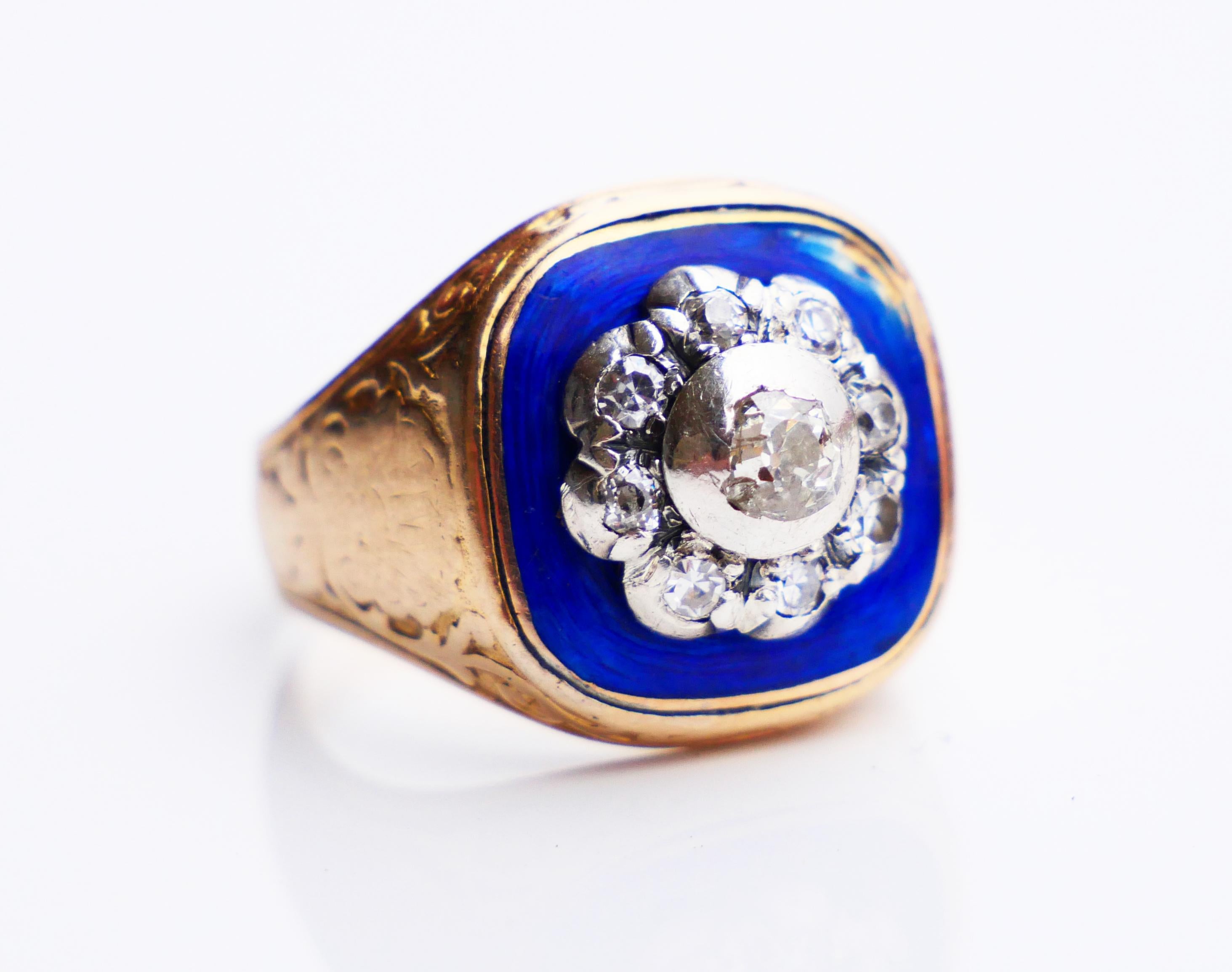 Antique Ring Bague au Firmament Diamonds Enamel 18K Gold Ø6.75 US / 11.5 gr For Sale 7