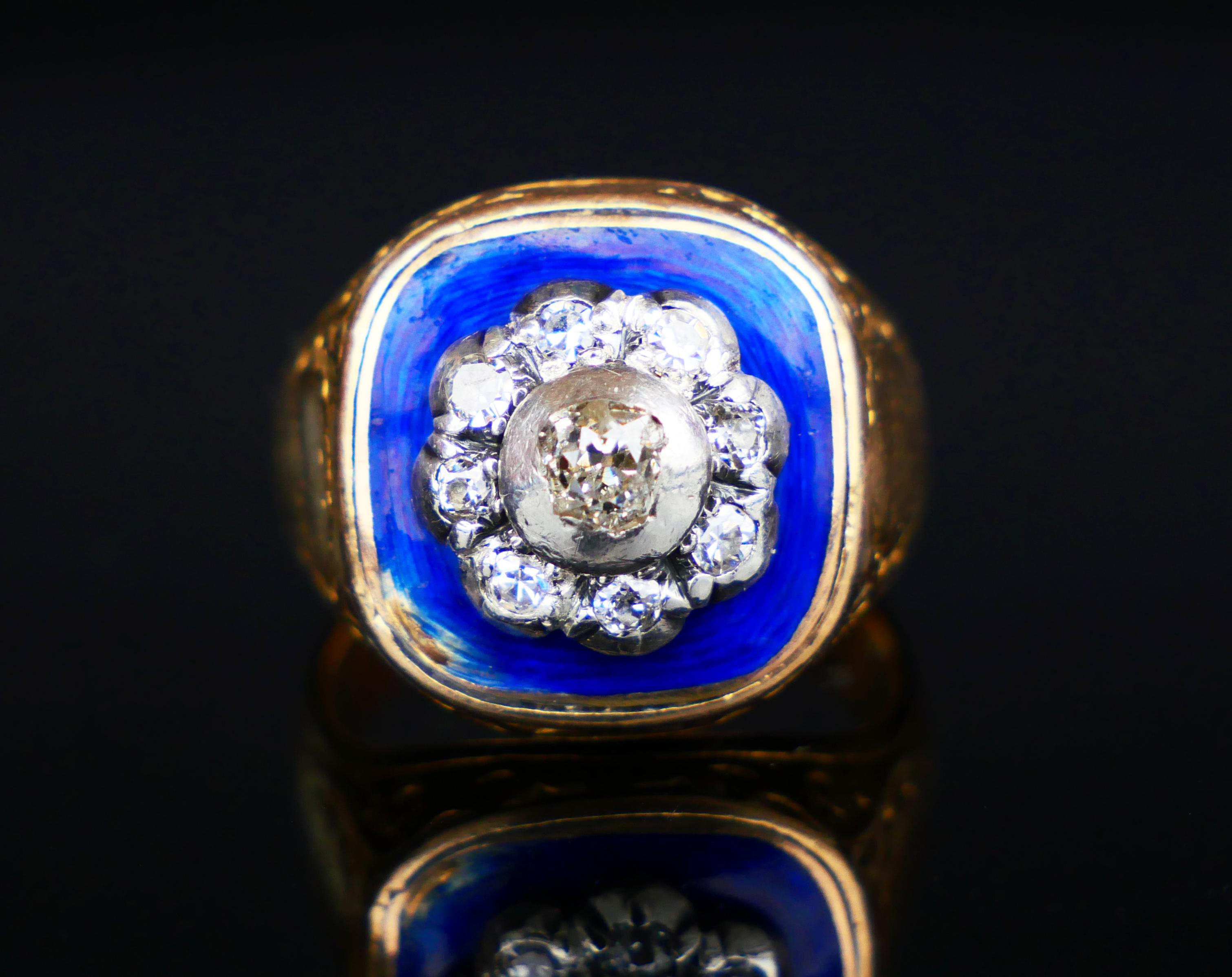 Empire Antique Ring Bague au Firmament Diamonds Enamel 18K Gold Ø6.75 US / 11.5 gr For Sale