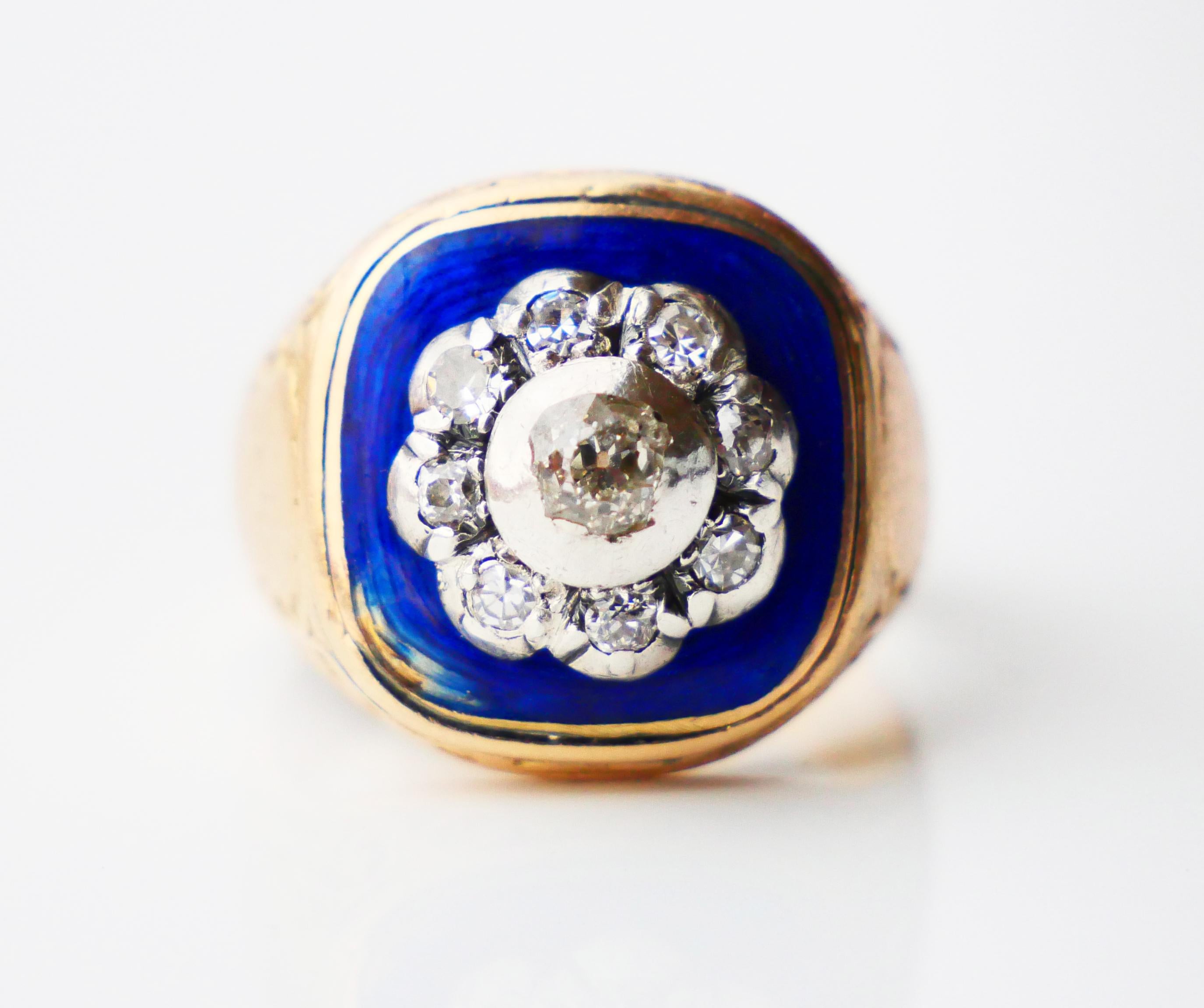 Antique Ring Bague au Firmament Diamonds Enamel 18K Gold Ø6.75 US / 11.5 gr For Sale 4