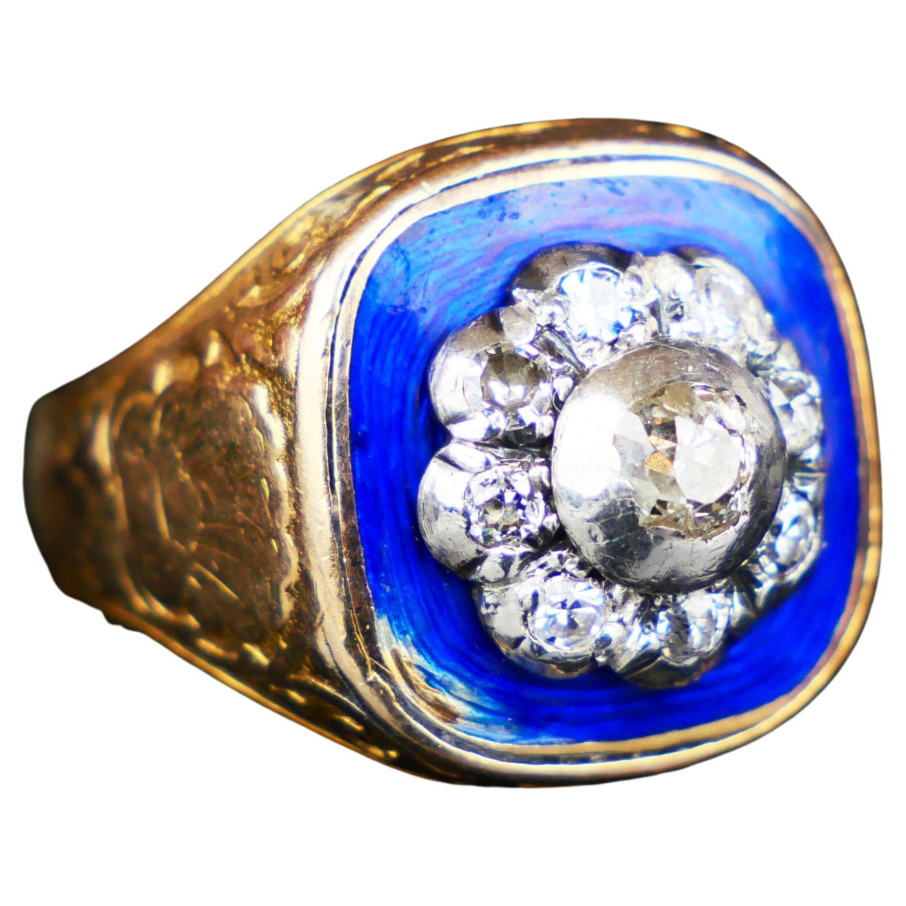 Antiker Ring Bague au Firmament Diamanten Emaille 18K Gold Ø6.75 US / 11.5 gr