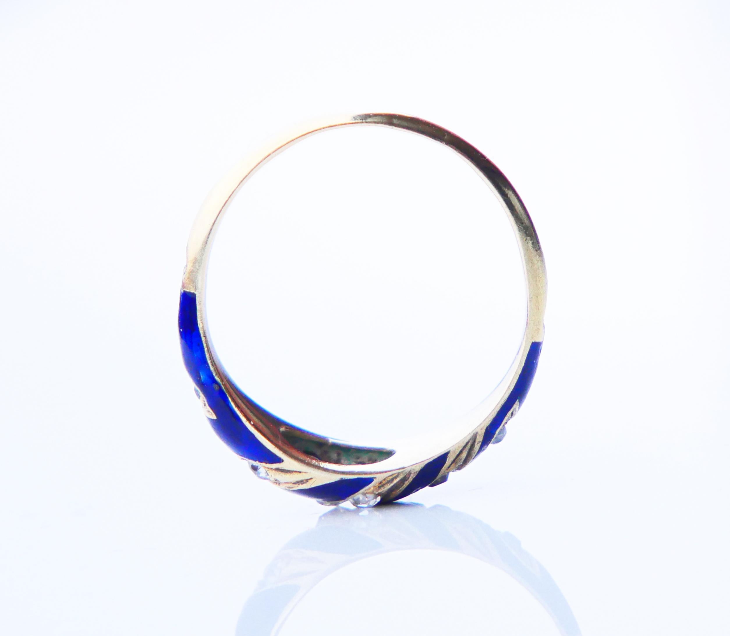 Antiker Ring Blaues Band 0.7ctw Diamanten Emaille 18K massiv Gold ØUS6.5 /2.74gr im Angebot 5