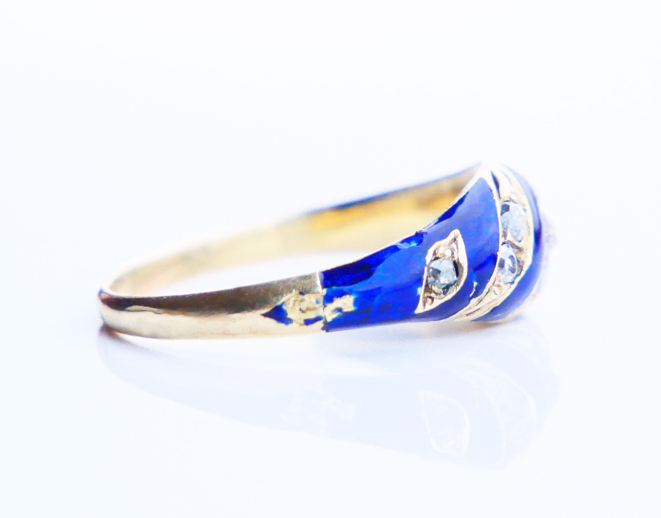 Antique Ring Blue Ribbon 0.7ctw Diamonds Enamel 18K solid Gold ØUS6.5 /2.74gr For Sale 6