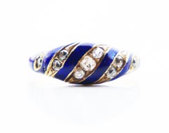 Antique Ring Blue Ribbon 0.7ctw Diamonds Enamel 18K solid Gold ØUS6.5 /2.74gr