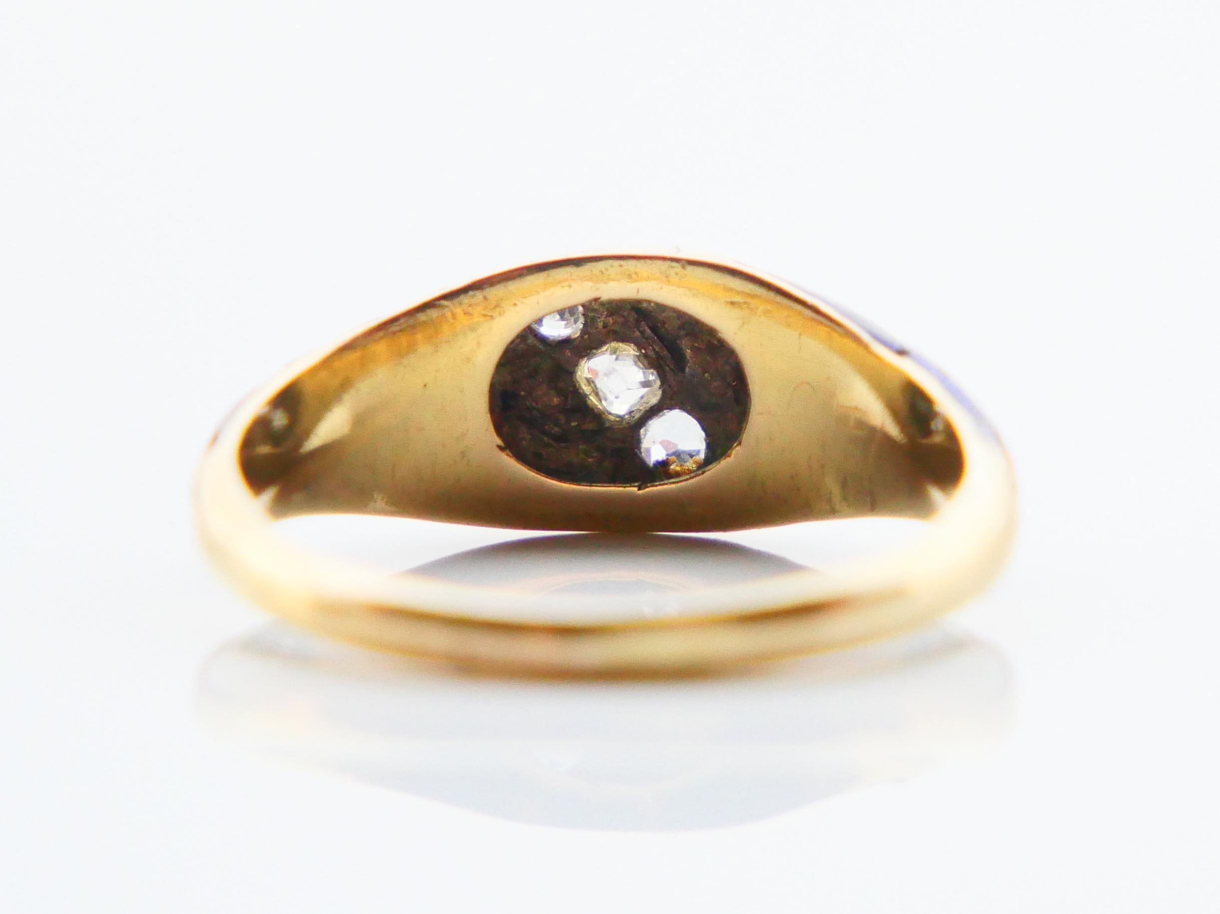Antiker Ring Blaues Band 0.7ctw Diamanten Emaille 18K massiv Gold ØUS6.5 /2.74gr Damen im Angebot