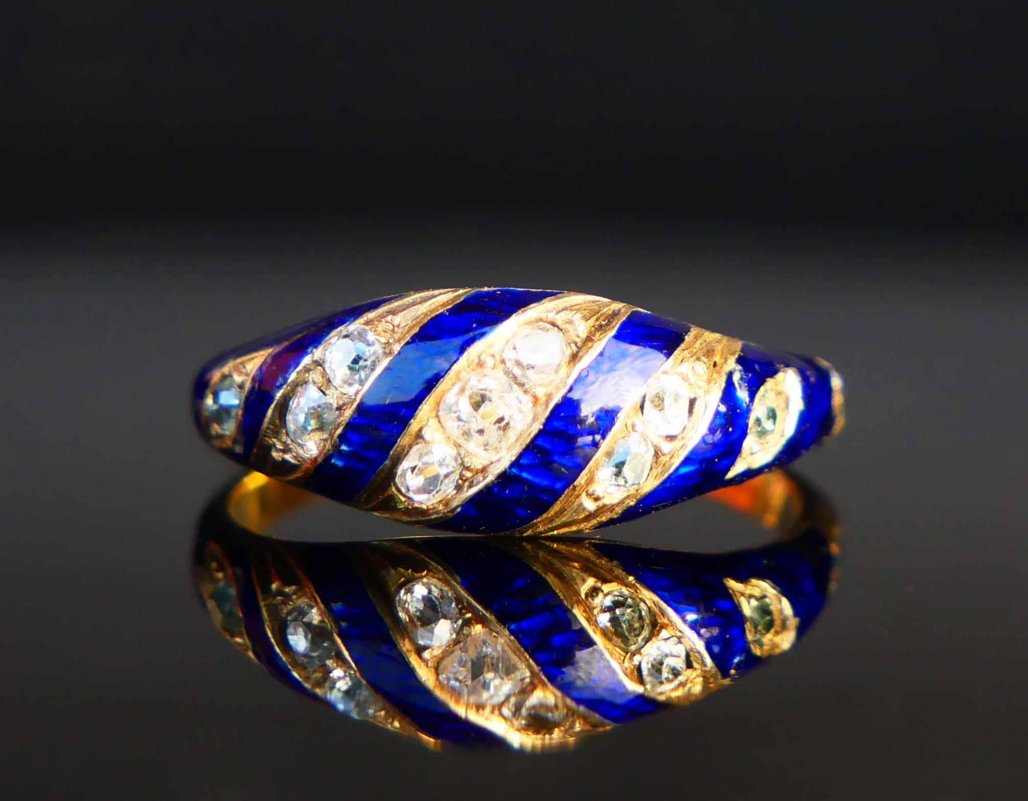 Antiker Ring Blaues Band 0.7ctw Diamanten Emaille 18K massiv Gold ØUS6.5 /2.74gr im Angebot 3