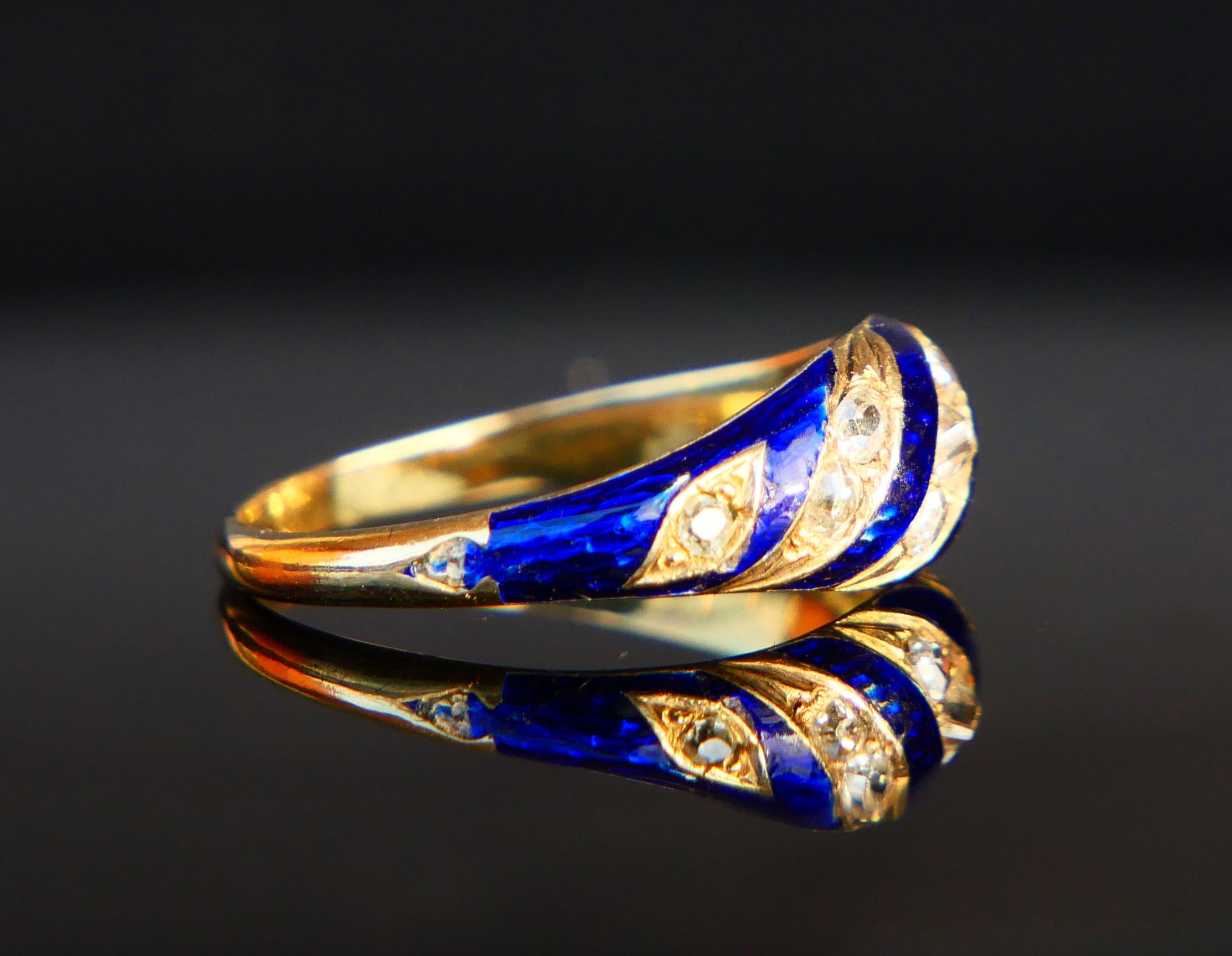 Antiker Ring Blaues Band 0.7ctw Diamanten Emaille 18K massiv Gold ØUS6.5 /2.74gr im Angebot 4