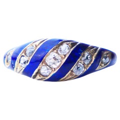Antiker Ring Blaues Band 0.7ctw Diamanten Emaille 18K massiv Gold ØUS6.5 /2.74gr