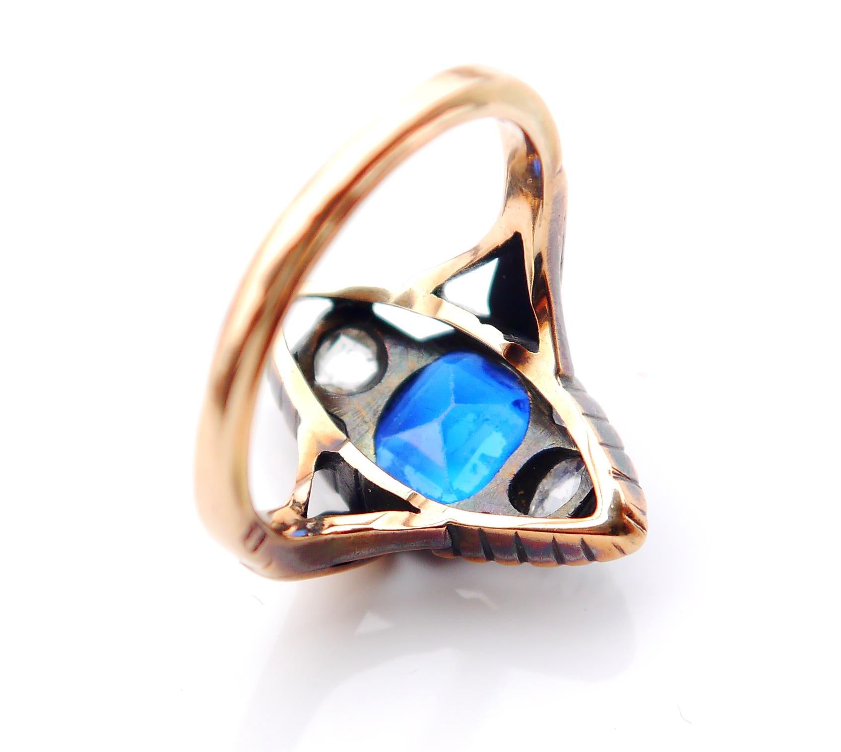 Women's Antique Ring Blue Spinel 0.5ctw Diamonds solid 14K Gold Ø 8US / 5.7gr For Sale