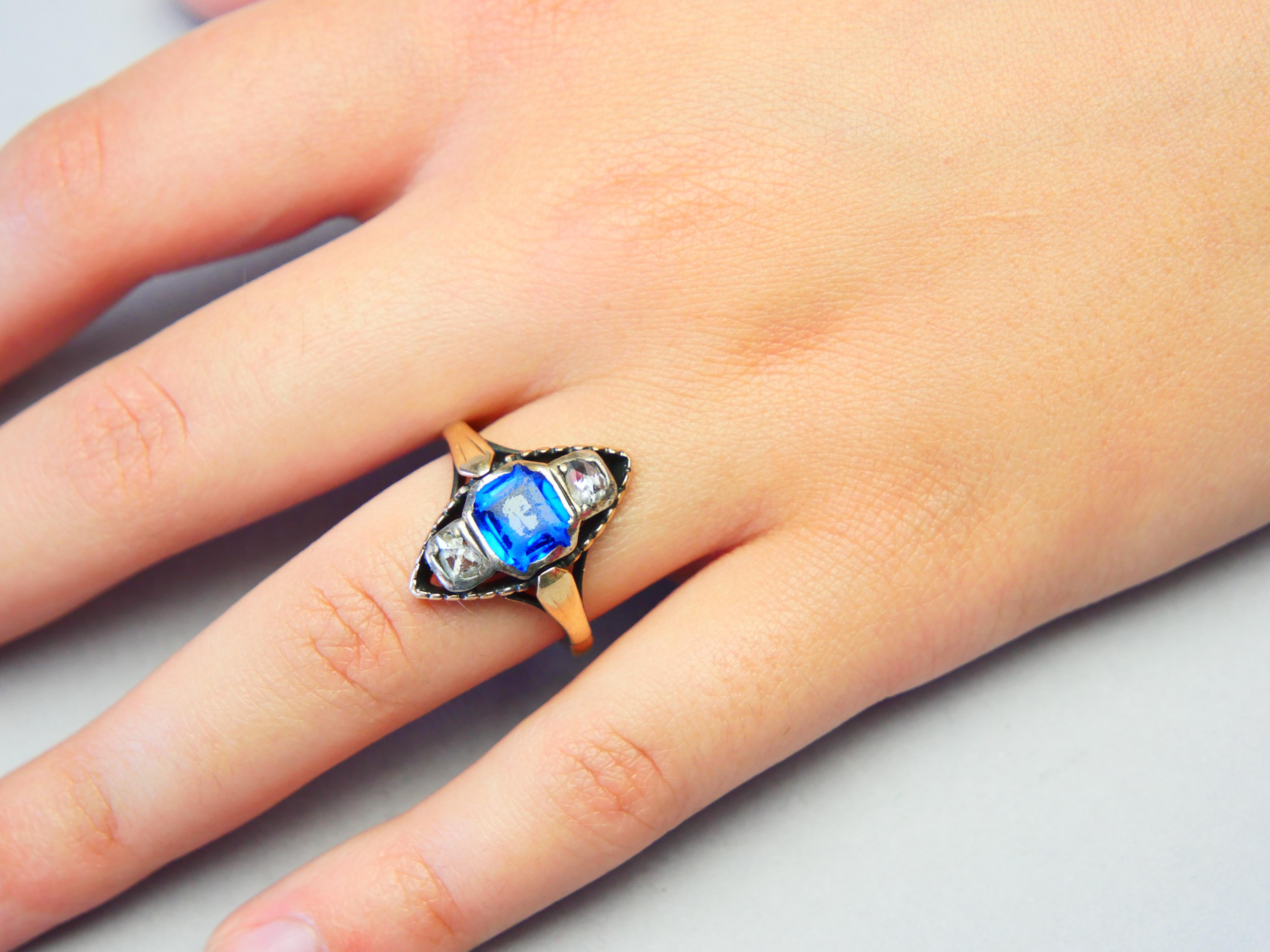 Antique Ring Blue Spinel 0.5ctw Diamonds solid 14K Gold Ø 8US / 5.7gr For Sale 3