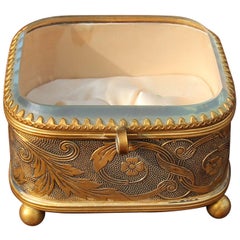 Antique Ring Box Bronze and Beveled Glass