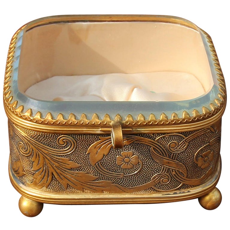 Antique Ring Box Bronze and Beveled Glass at 1stDibs