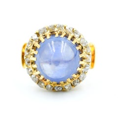 Antique ring cabochon Ceylon about 4. CTS & Old cut diamonds