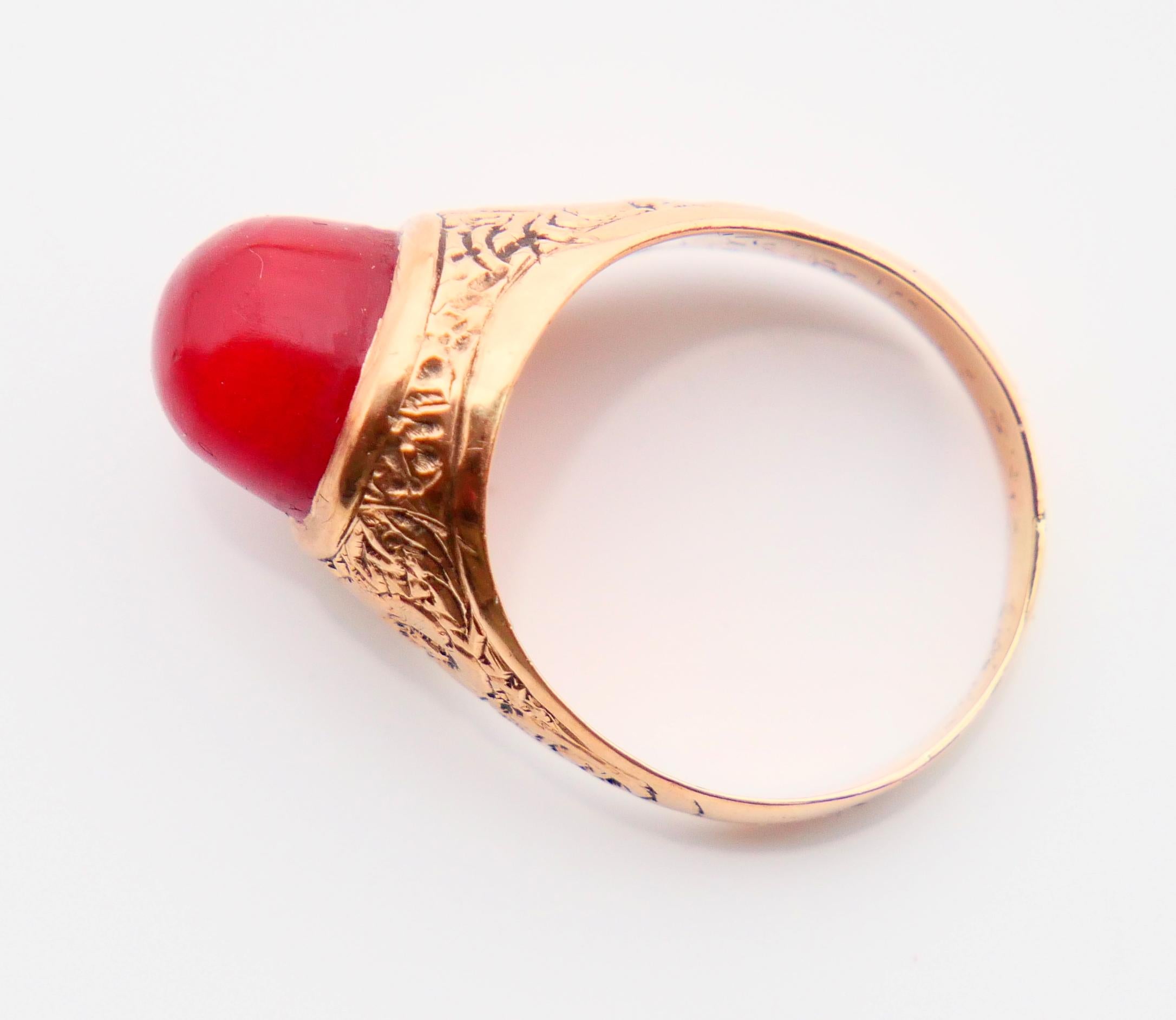 Antique Ring Carnelian solid 18K Orange Gold Ø US 5.5 / 5.1gr For Sale 6