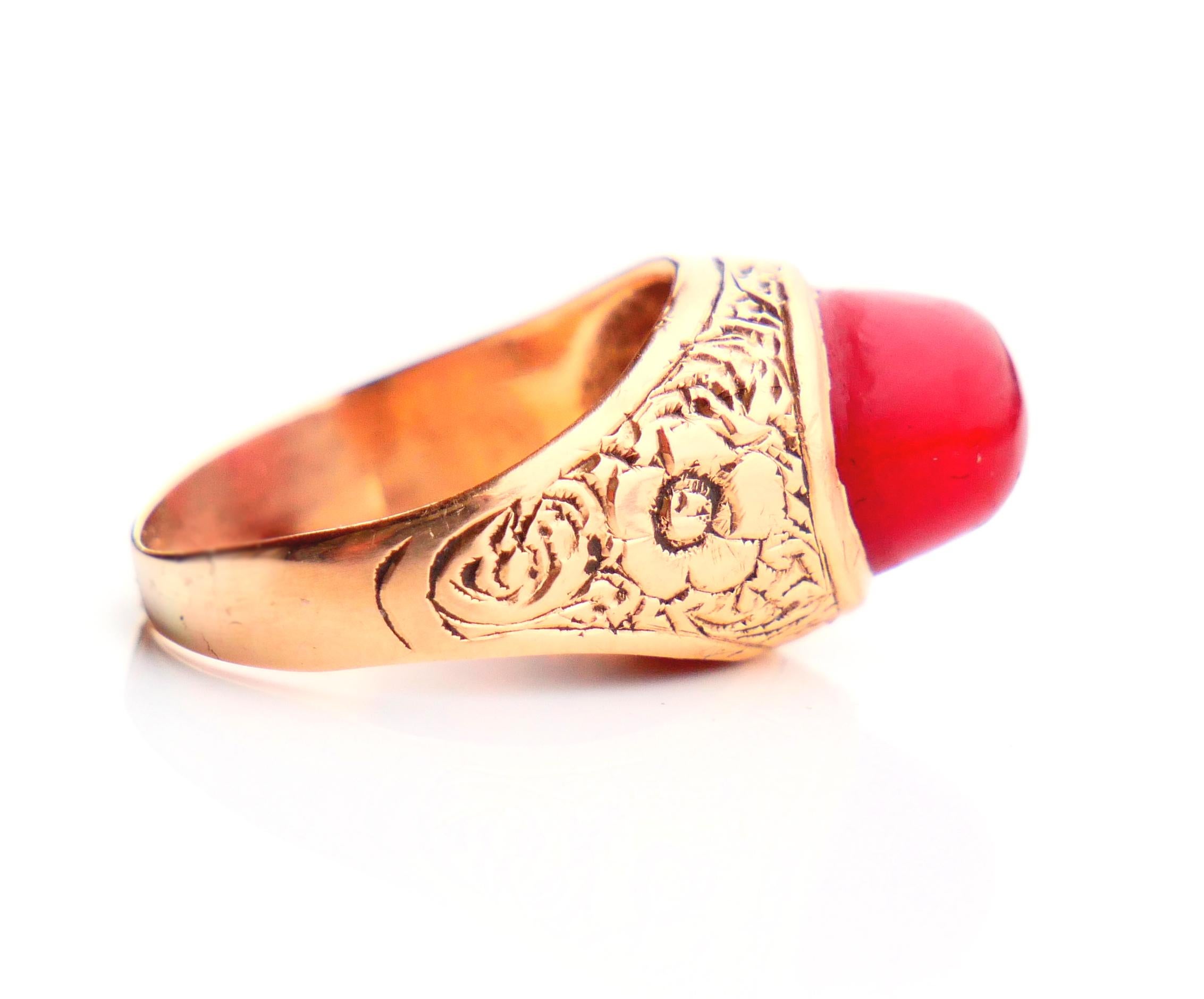 Antique Ring Carnelian solid 18K Orange Gold Ø US 5.5 / 5.1gr For Sale 7