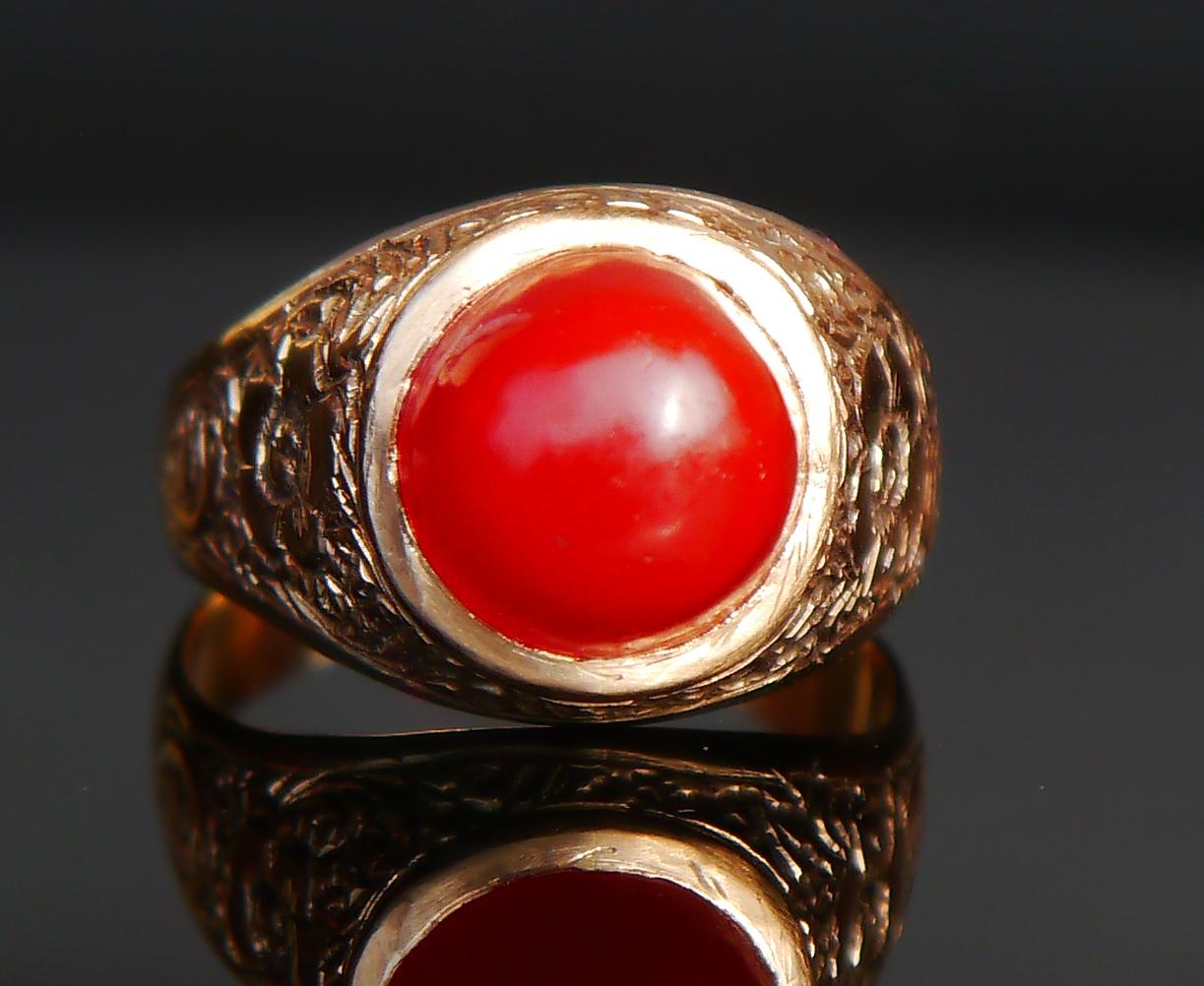 Art Deco Antique Ring Carnelian solid 18K Orange Gold Ø US 5.5 / 5.1gr For Sale