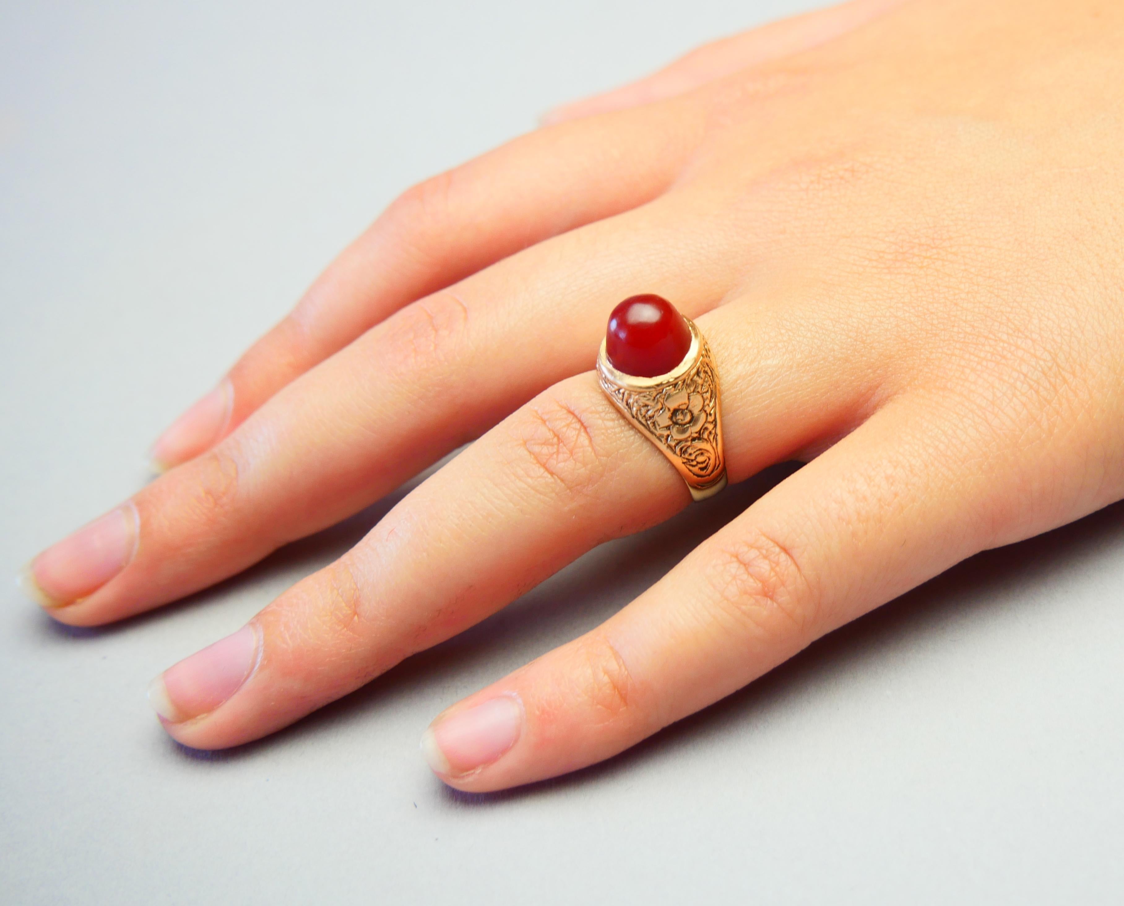 Women's Antique Ring Carnelian solid 18K Orange Gold Ø US 5.5 / 5.1gr For Sale