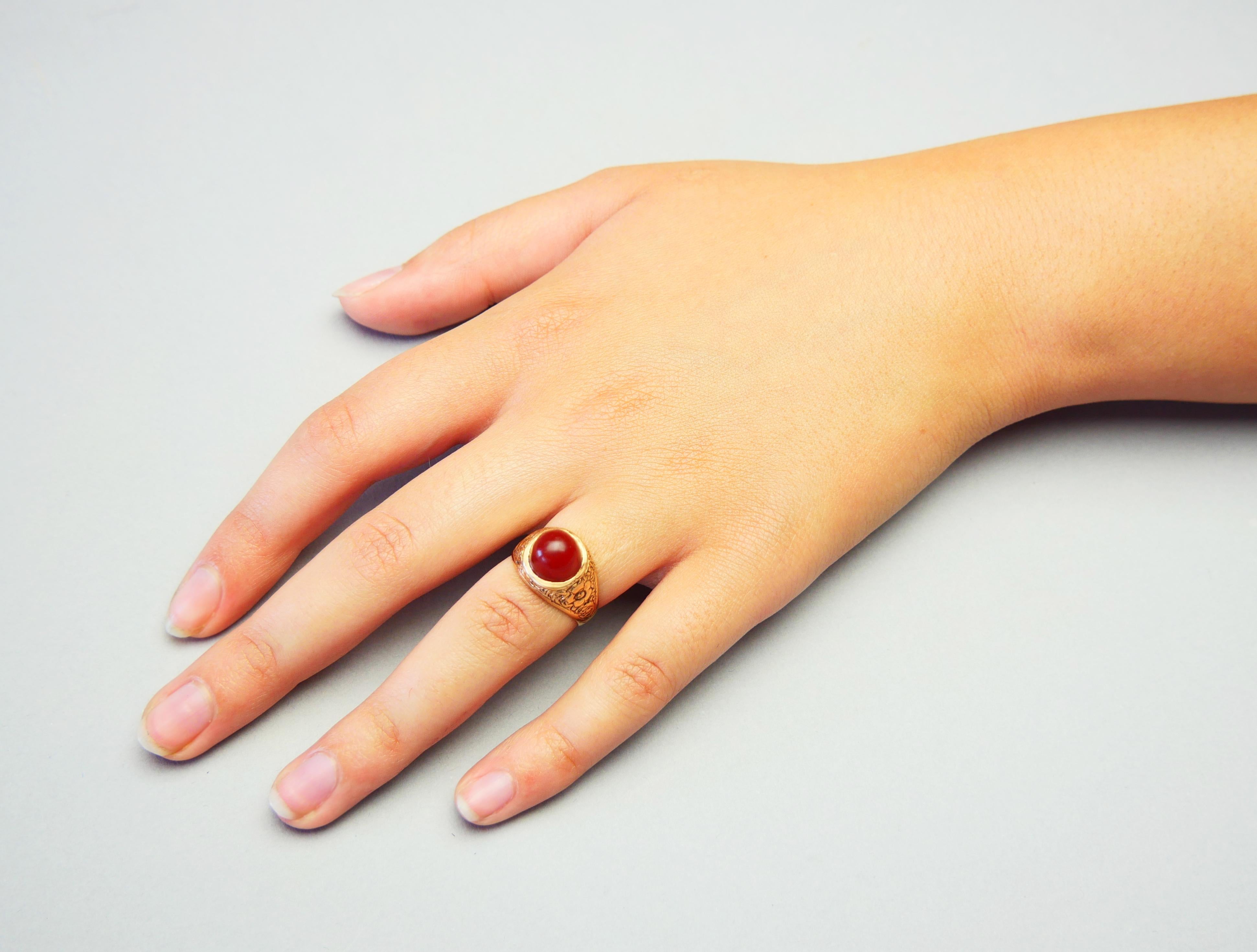 Antique Ring Carnelian solid 18K Orange Gold Ø US 5.5 / 5.1gr For Sale 1