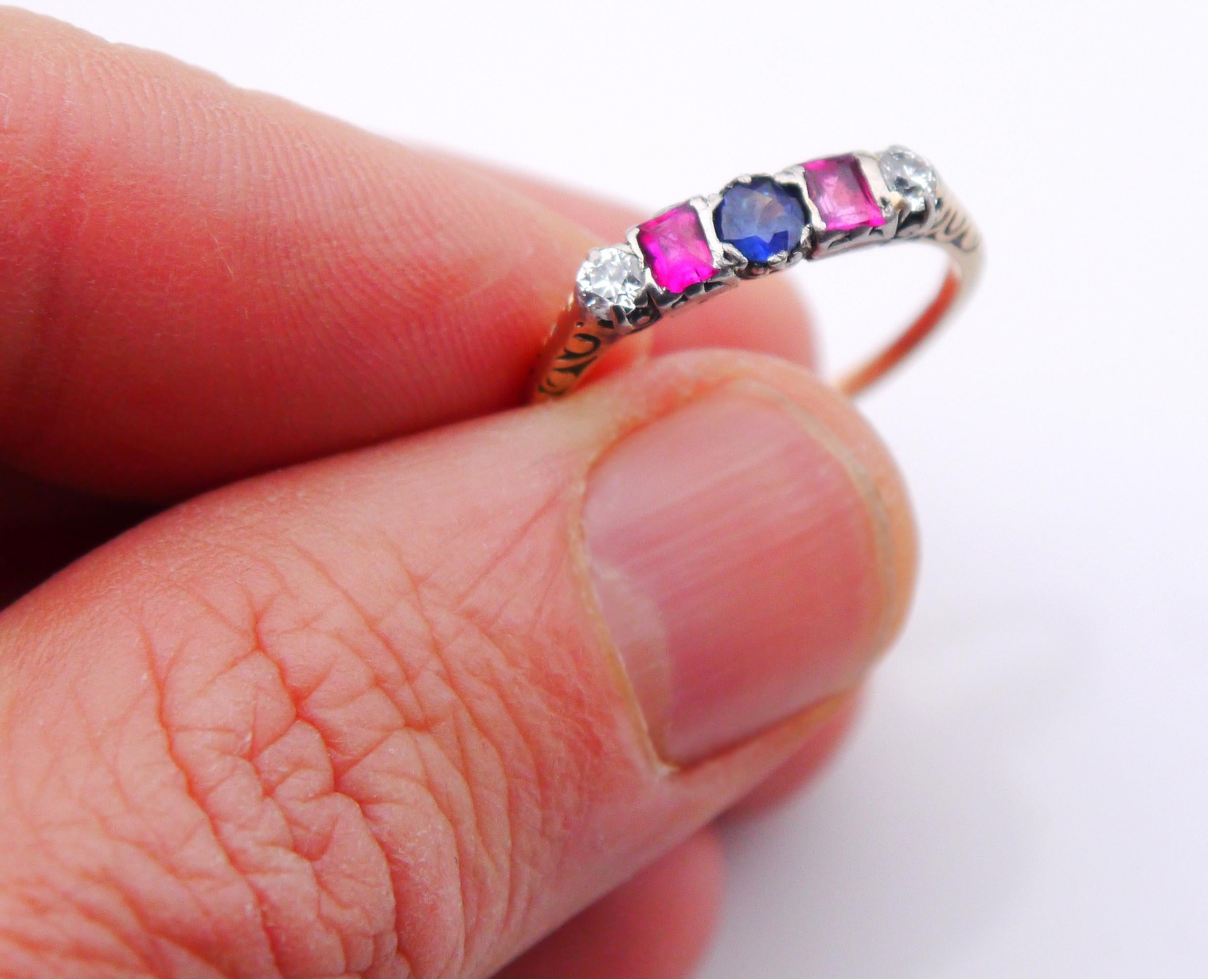 Antique Ring Diamond Ruby Sapphire solid 18K Gold ØUS8/ 2.5gr For Sale 7