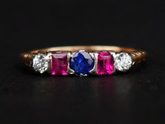 Bague ancienne Diamant Rubis Saphir massif Or 18K ØUS8/ 2.5gr