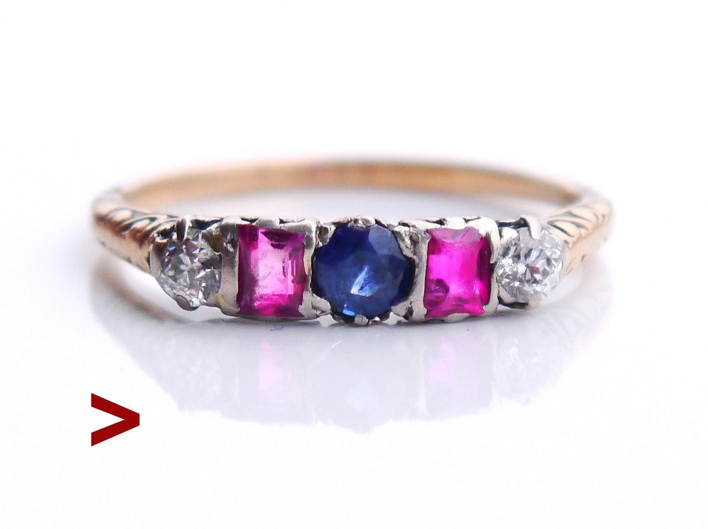 Antique Ring Diamond Ruby Sapphire solid 18K Gold ØUS8/ 2.5gr For Sale 2