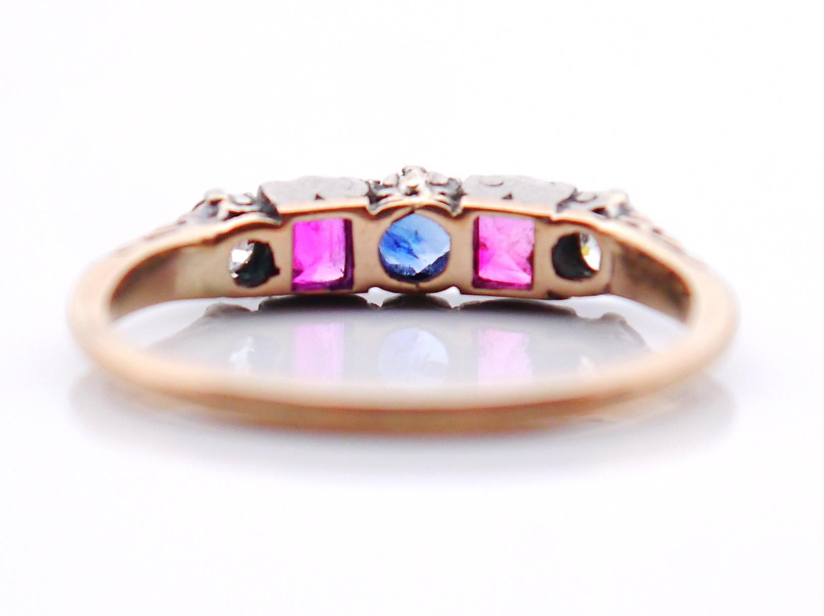 Antique Ring Diamond Ruby Sapphire solid 18K Gold ØUS8/ 2.5gr For Sale 3