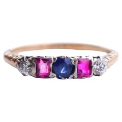 Vintage Ring Diamond Ruby Sapphire solid 18K Gold ØUS8/ 2.5gr
