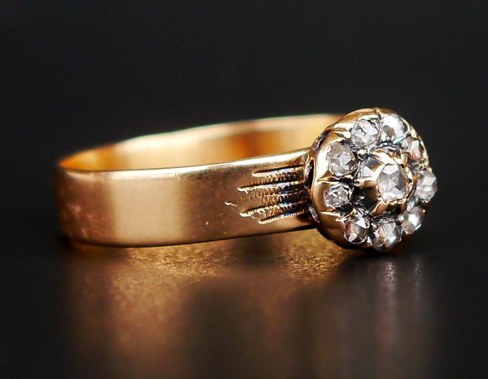 Antiker Ring Diamanten massiv 14K Gold Ø US9 / 2.7gr im Angebot 2