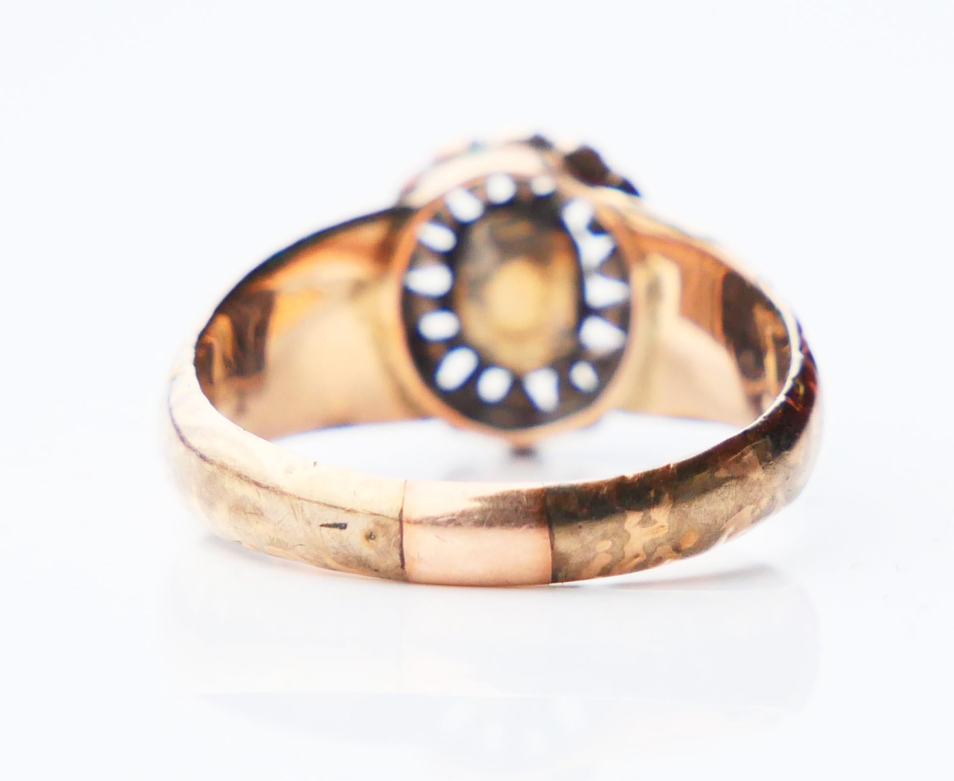 Antique Ring Diamonds solid 14K Rose Gold Silver Ø8US/ 3.7gr For Sale 1