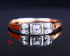 Anillo Antiguo Diamantes macizos 14K Oro Blanco Rosa Ø US7.75 / 2.04gr