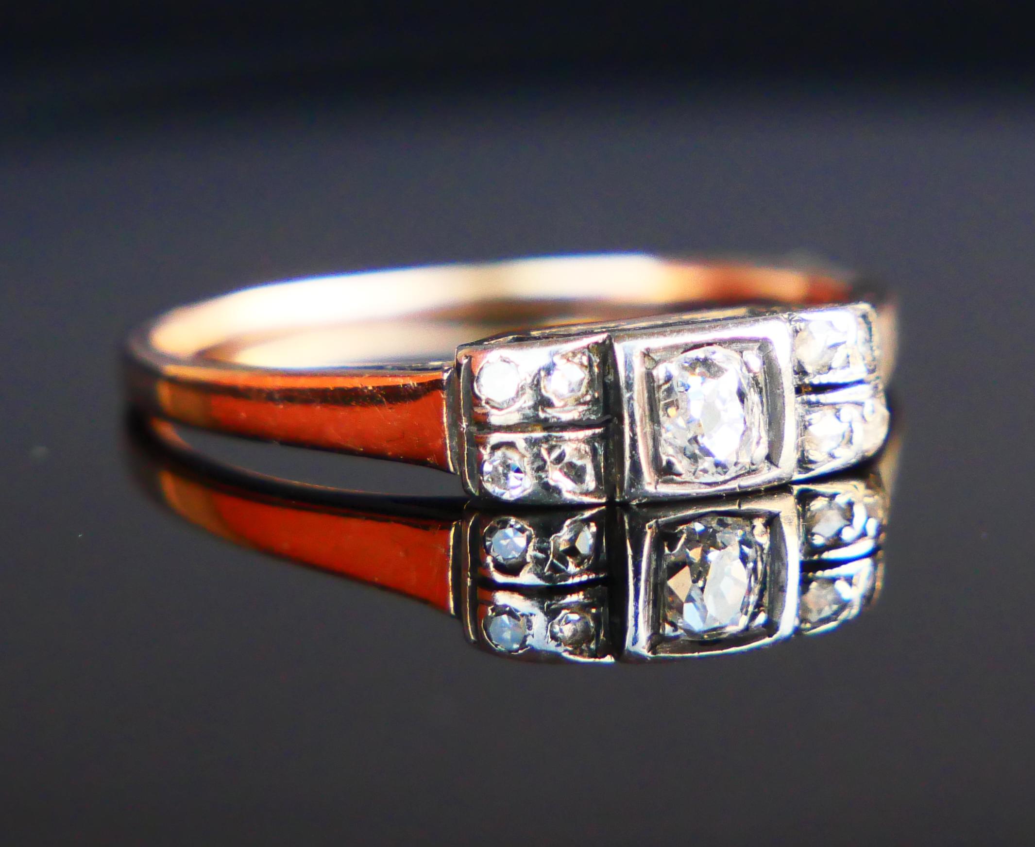 Art Deco Antique Ring Diamonds solid 14K Rose White Gold Ø US7.75 / 2.04gr For Sale
