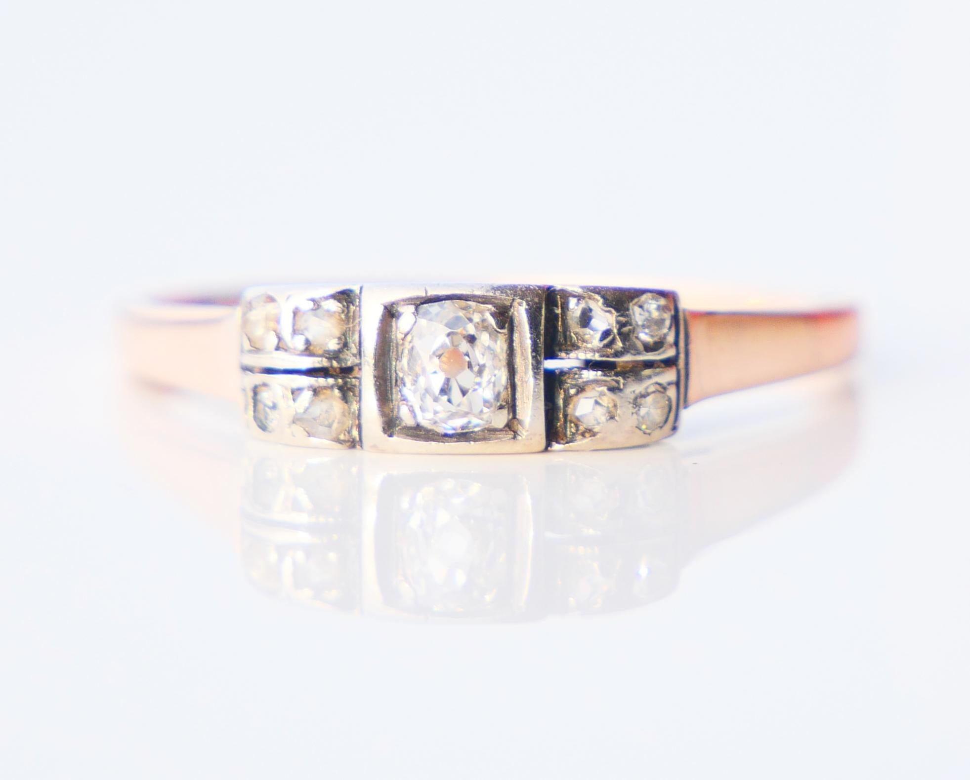 Antique Ring Diamonds solid 14K Rose White Gold Ø US7.75 / 2.04gr For Sale 1