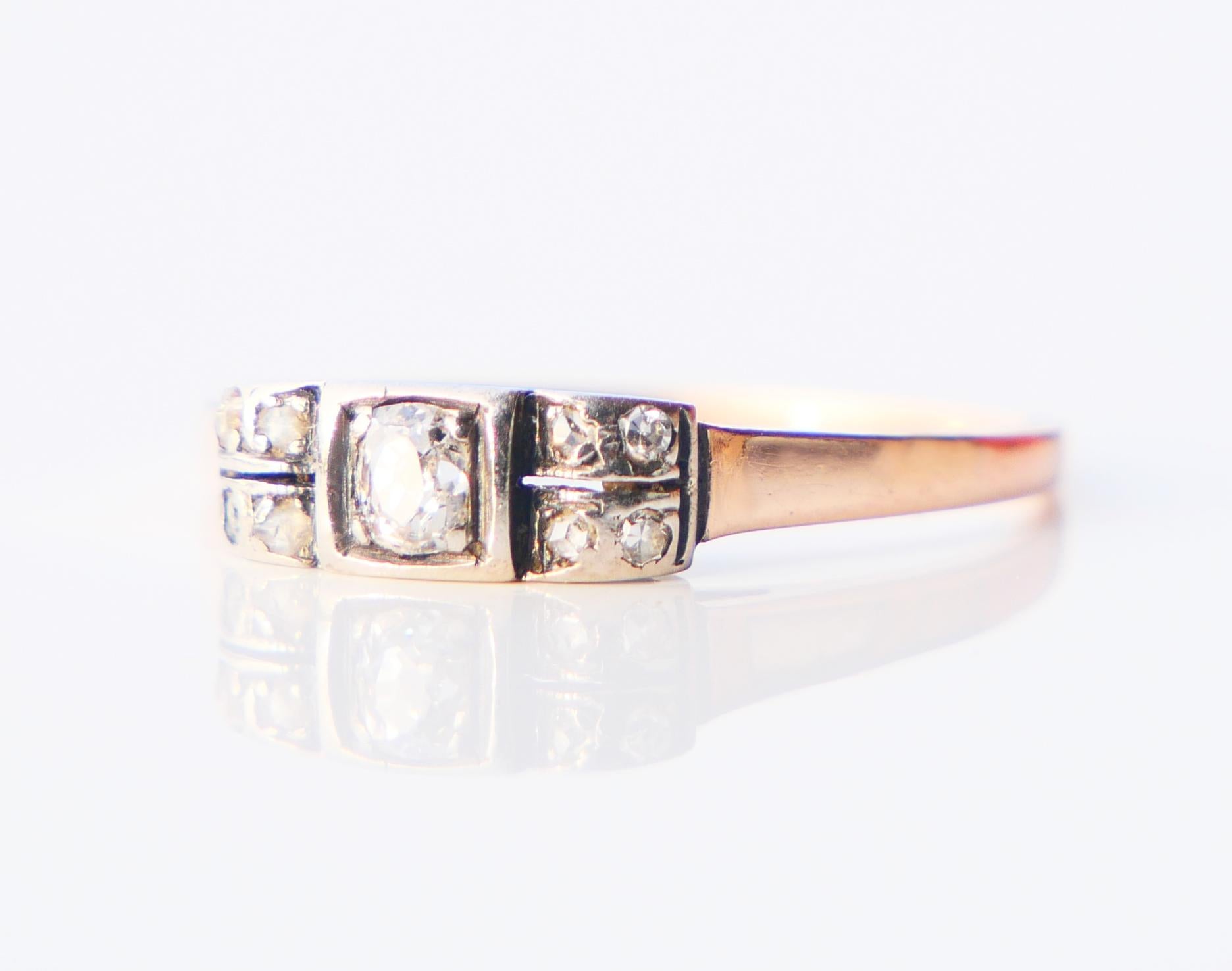 Antique Ring Diamonds solid 14K Rose White Gold Ø US7.75 / 2.04gr For Sale 2