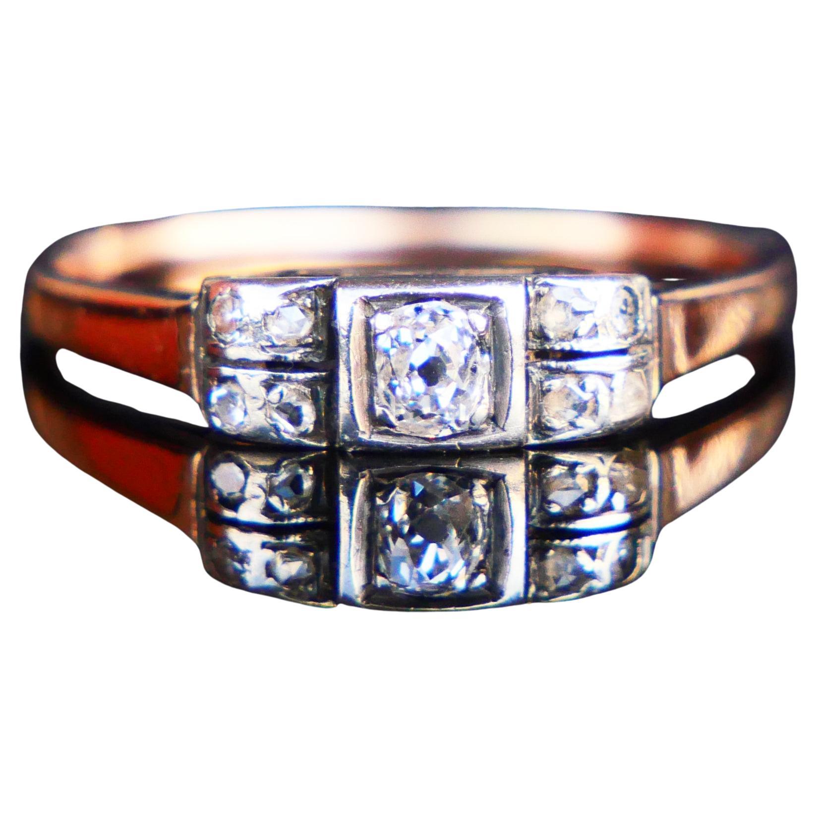 Antiker Ring Diamanten massiv 14K Rose Weißgold Ø US7.75 / 2.04gr