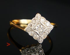 Antique Ring Diamonds solid 18K Gold Platinum Ø US7.5 / 2.6 gr