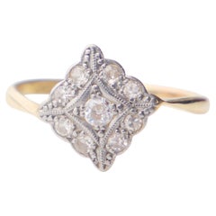 Anello antico con diamanti in oro massiccio 18 carati e platino Ø US7,5 / 2,6 gr.