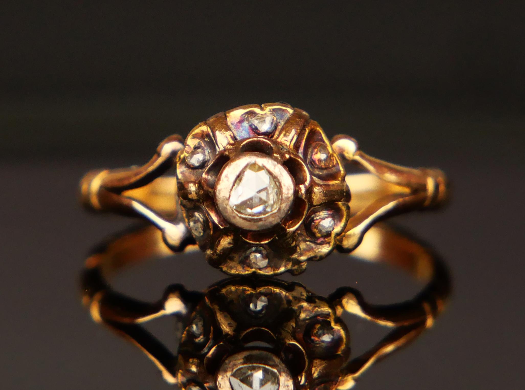 Antique German  Ring Diamonds solid 18K Gold ØUS 5.25 /2.7 gr For Sale 5