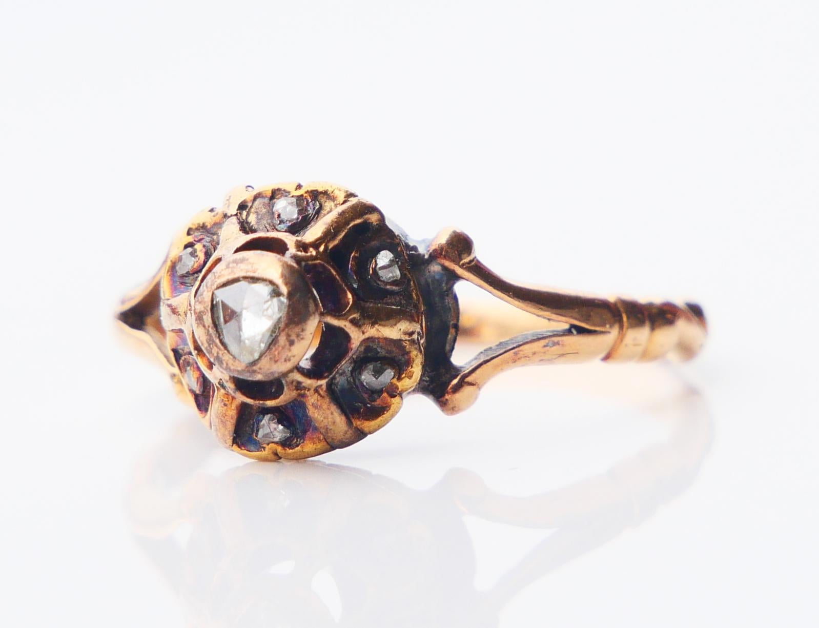 Baroque Revival Antique German  Ring Diamonds solid 18K Gold ØUS 5.25 /2.7 gr For Sale