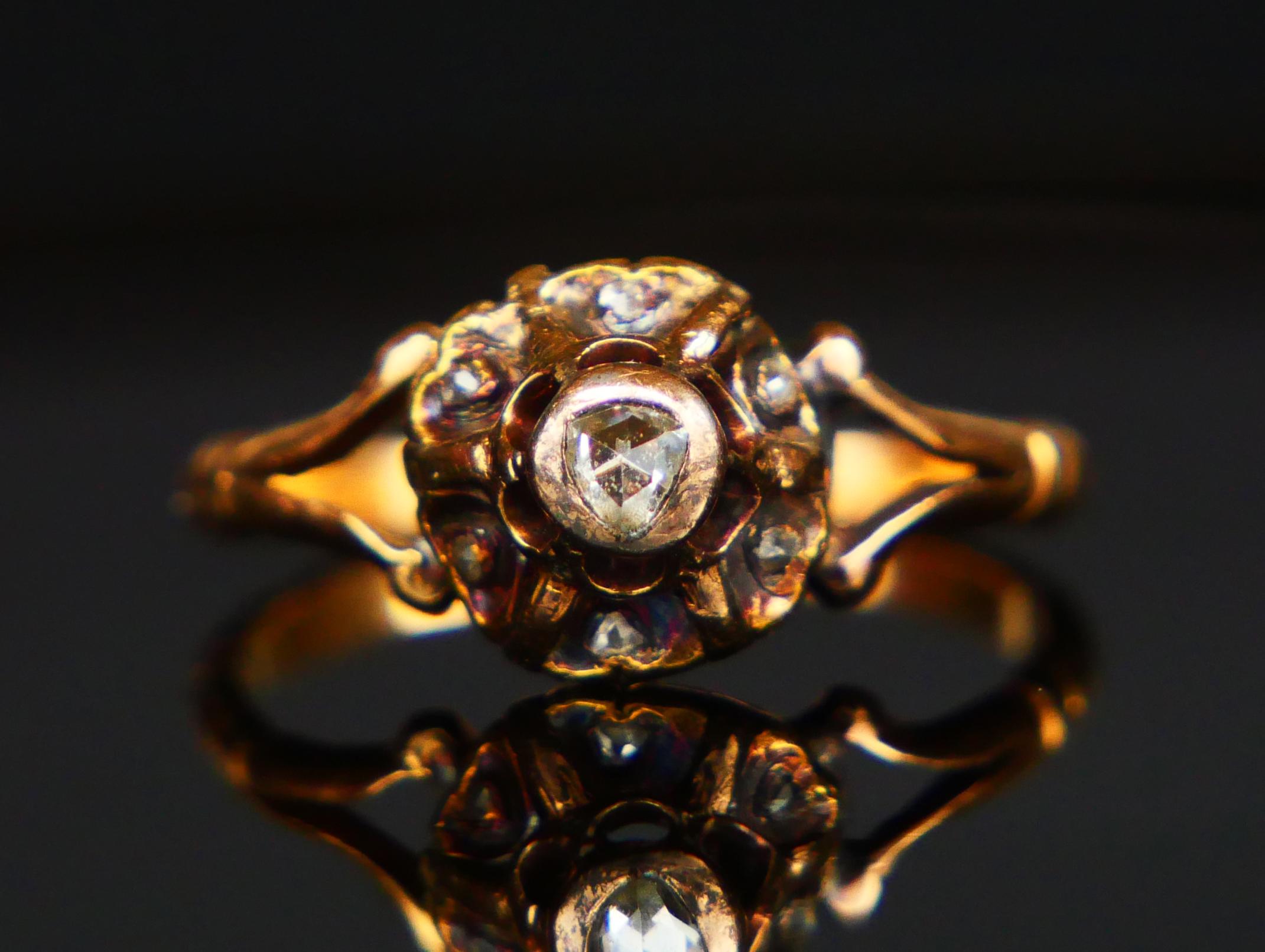 Antique German  Ring Diamonds solid 18K Gold ØUS 5.25 /2.7 gr For Sale 3