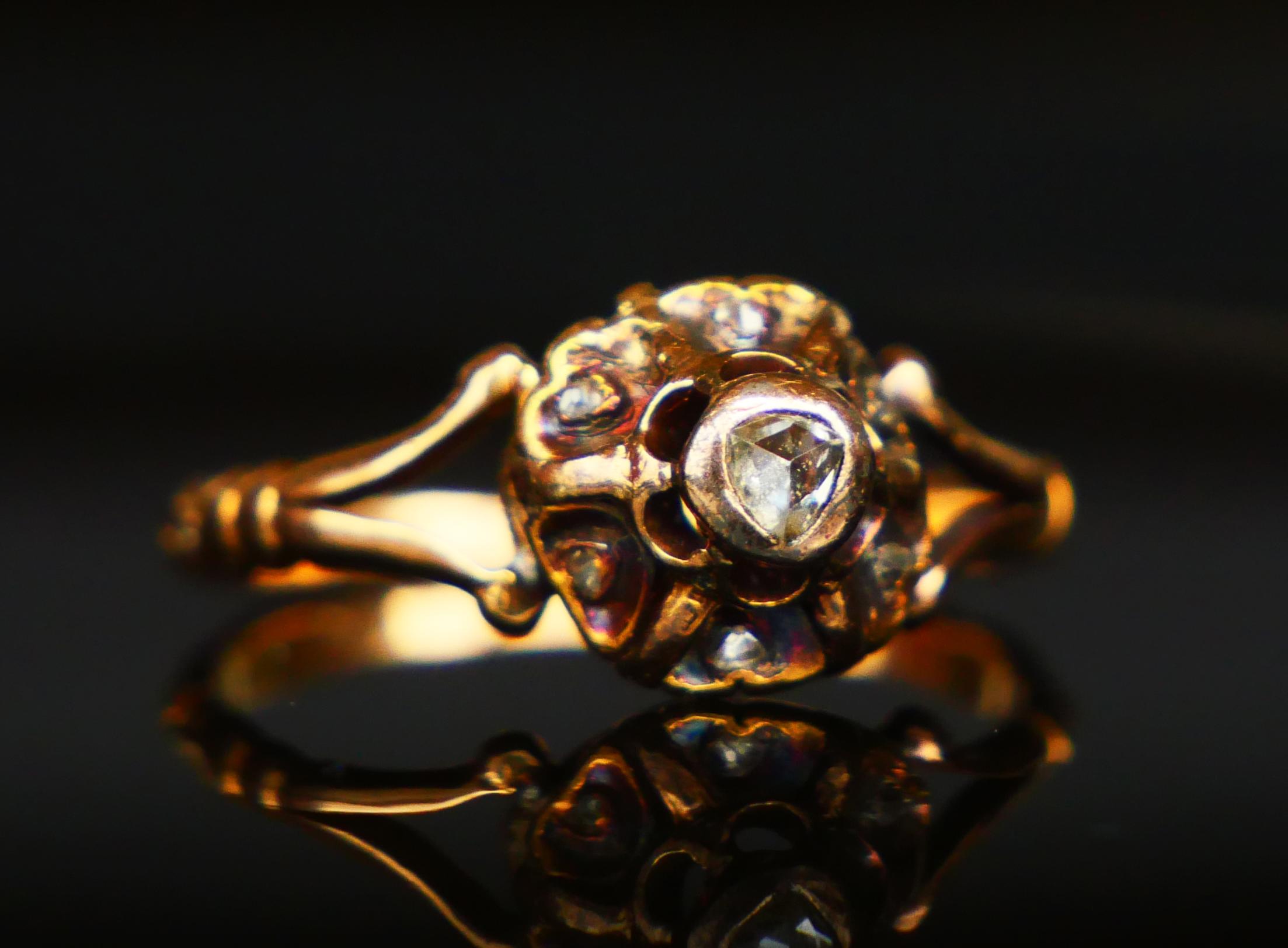 Antique German  Ring Diamonds solid 18K Gold ØUS 5.25 /2.7 gr For Sale 4