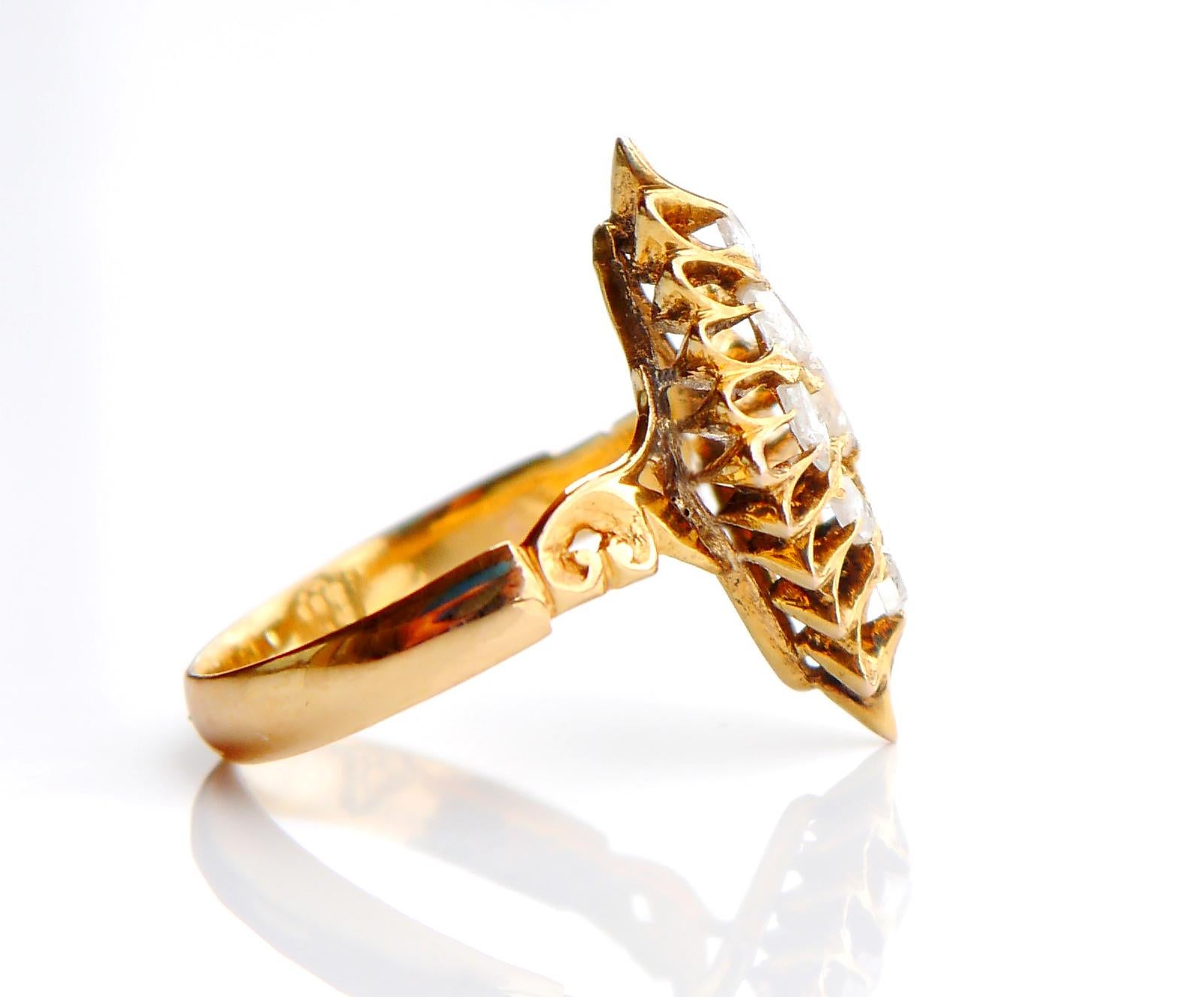 Antiker Ring Diamanten massives 18K Gelbgold US 5,25 / 2,5gr (Arts and Crafts) im Angebot