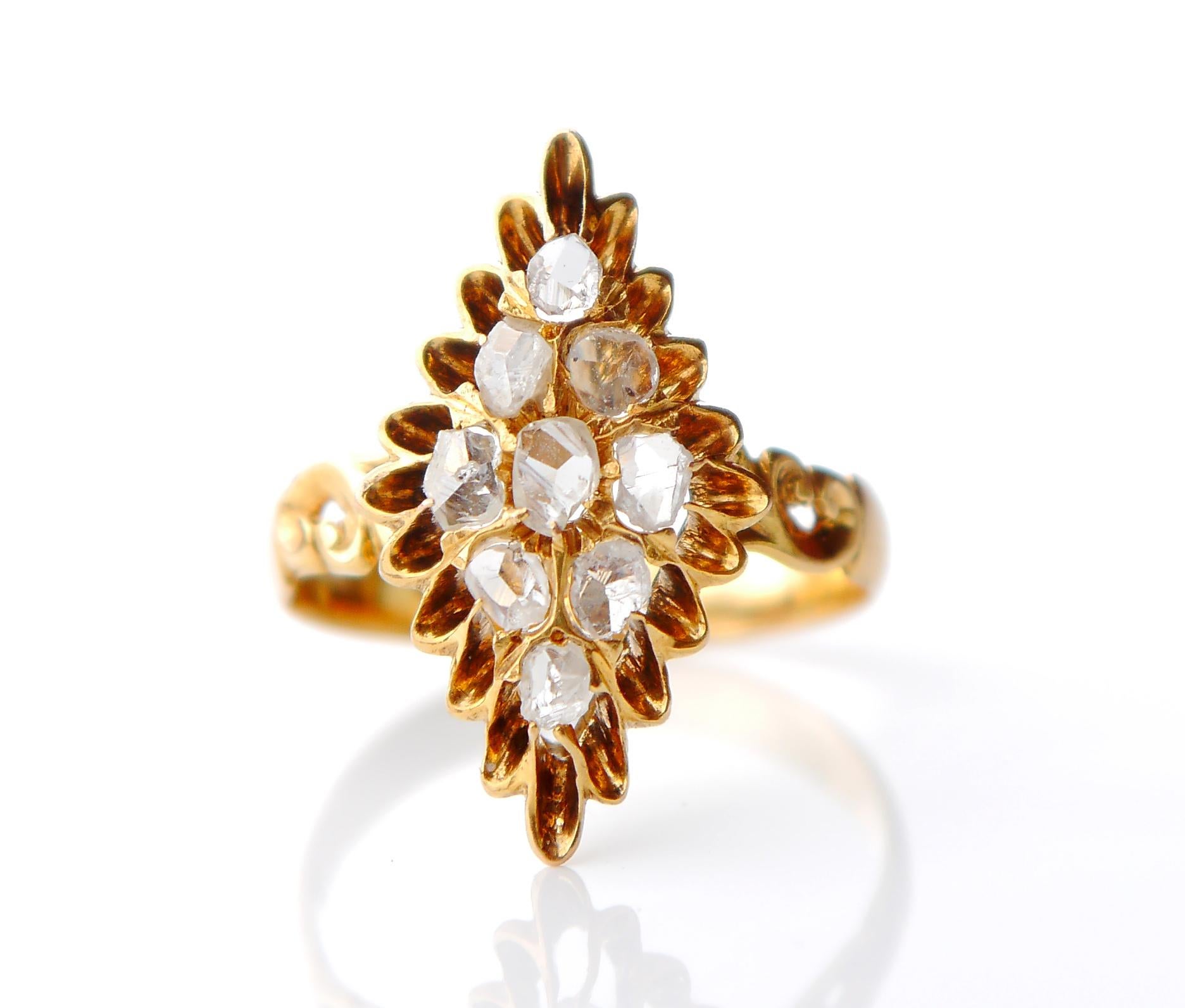Women's Antique Ring Diamonds solid 18K Yellow Gold US 5.25 / 2.5gr For Sale
