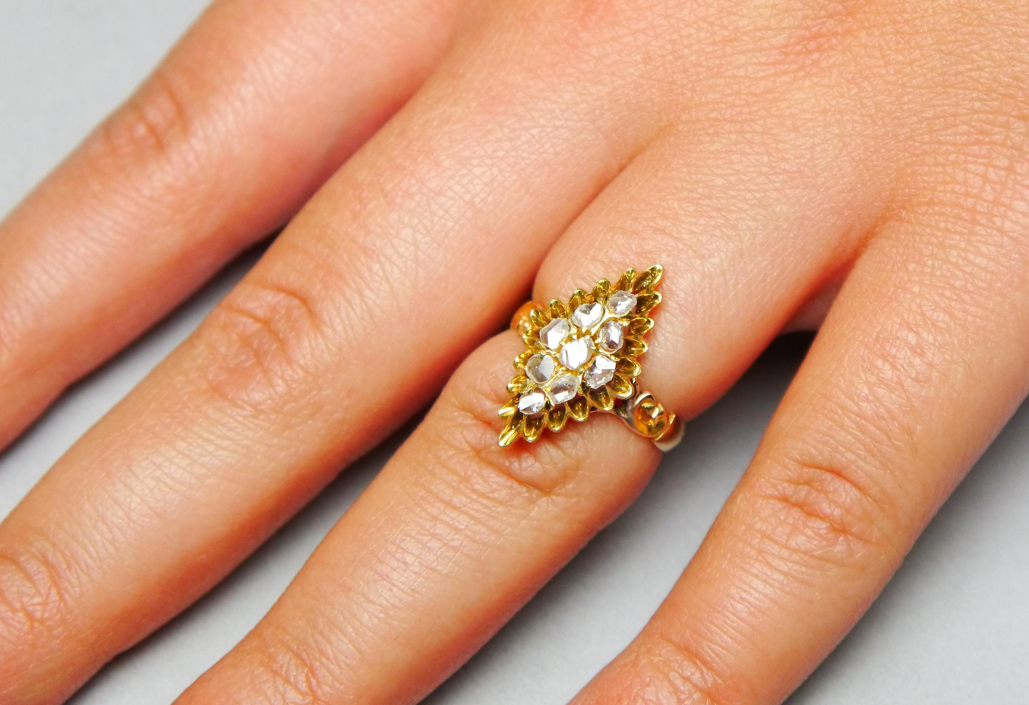 Antiker Ring Diamanten massives 18K Gelbgold US 5,25 / 2,5gr im Angebot 1
