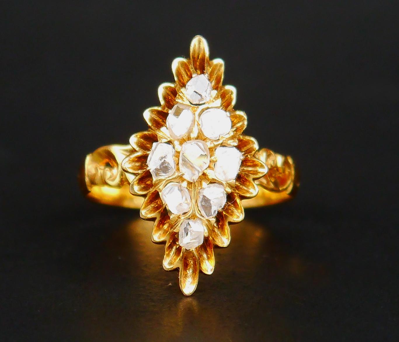 Antique Ring Diamonds solid 18K Yellow Gold US 5.25 / 2.5gr For Sale 2