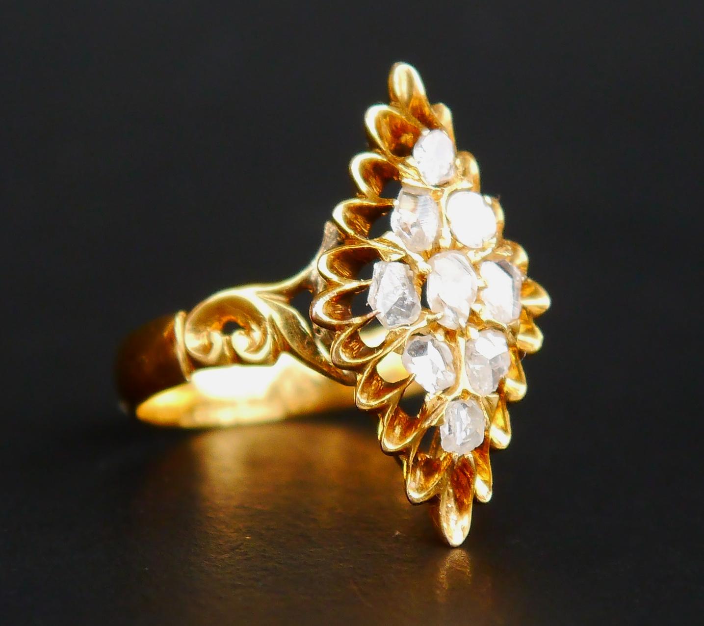 Antique Ring Diamonds solid 18K Yellow Gold US 5.25 / 2.5gr For Sale 3