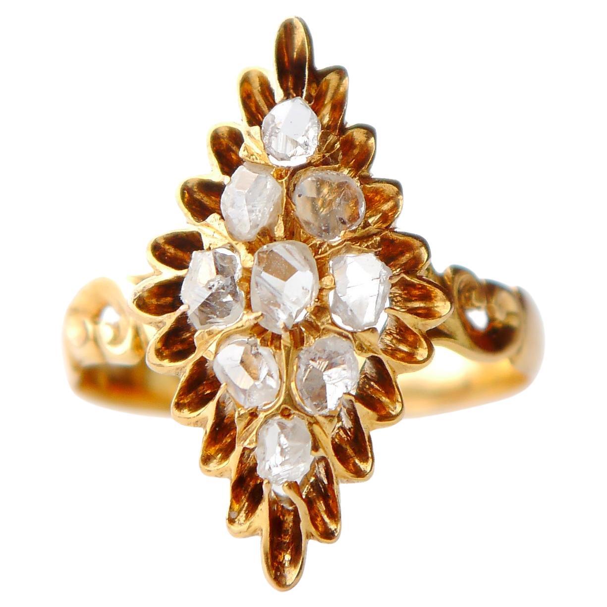 Antique Ring Diamonds solid 18K Yellow Gold US 5.25 / 2.5gr For Sale