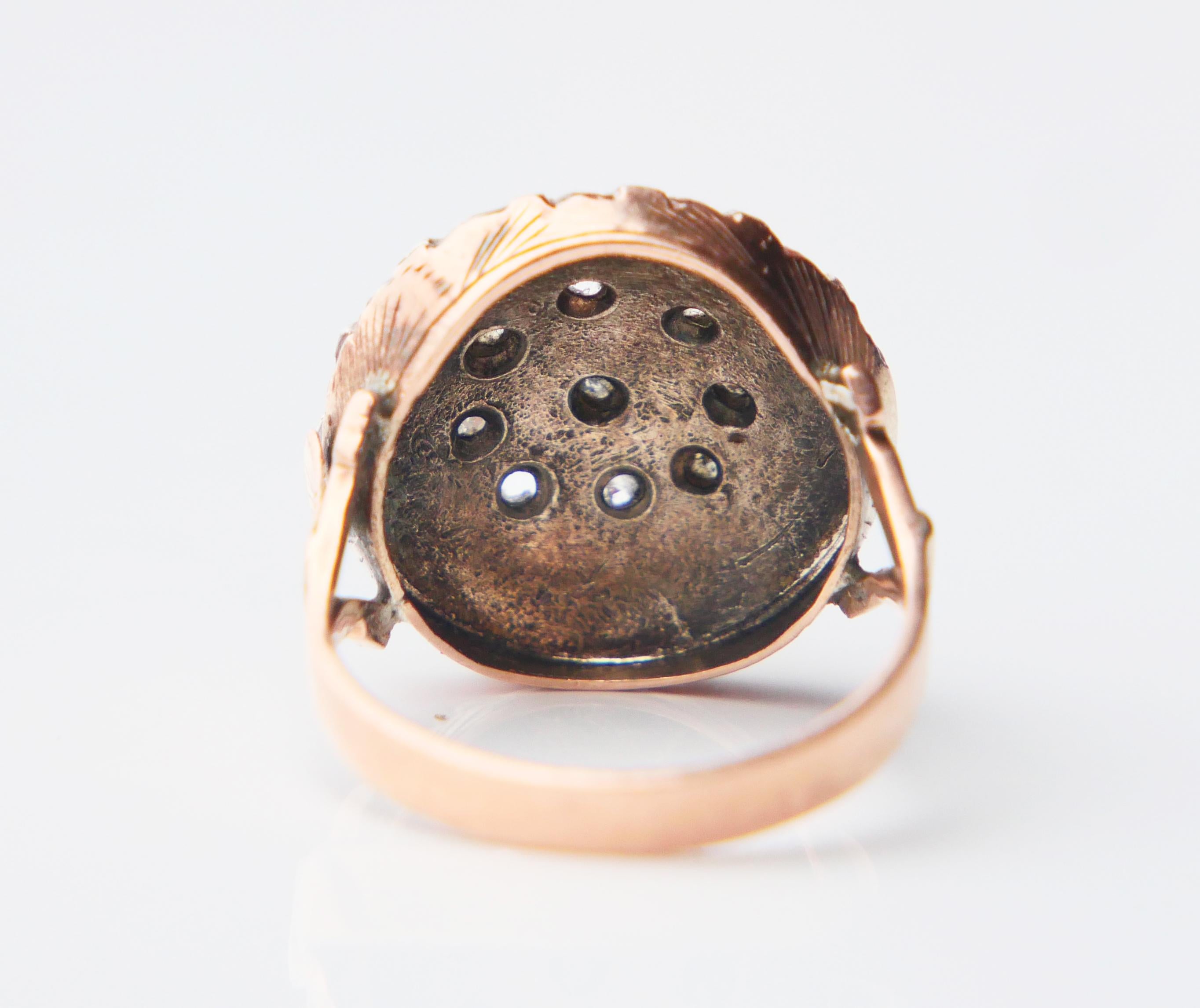 Antique Ring Diamonds solid 9K Yellow Gold Silver Ø 9 US/ 7.2 gr For Sale 6