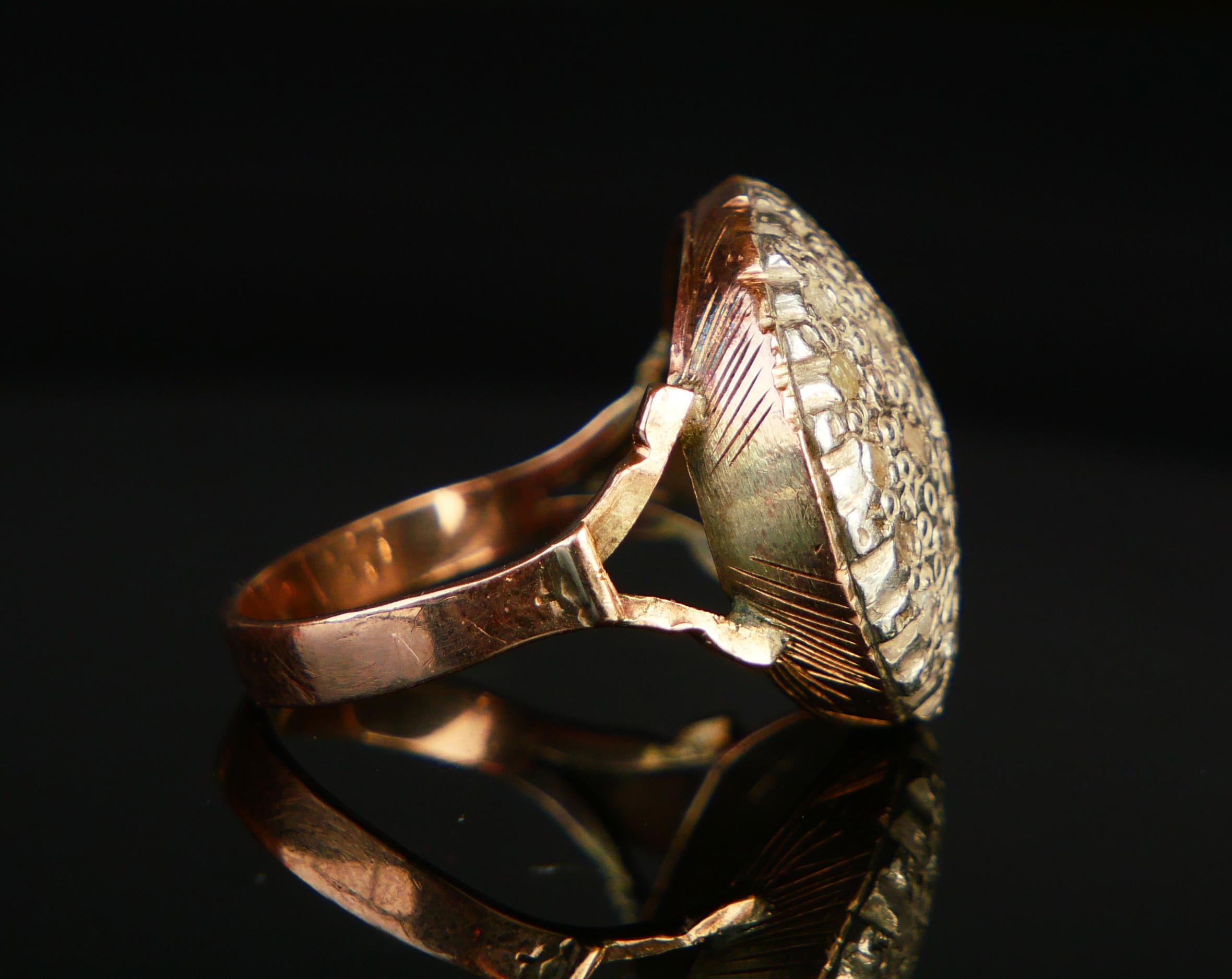 Antique Ring Diamonds solid 9K Yellow Gold Silver Ø 9 US/ 7.2 gr For Sale 1